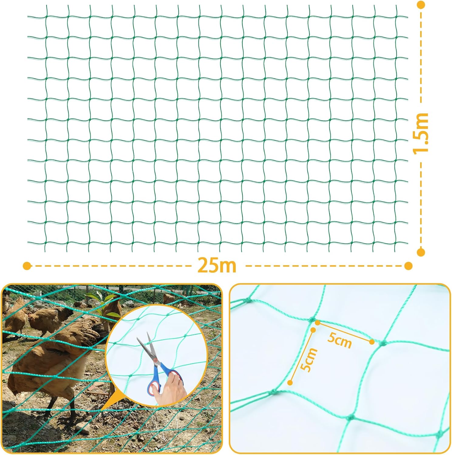Rete per Pollo 1,5m x 25m, Maglie Grosse 5cm - immagine 5