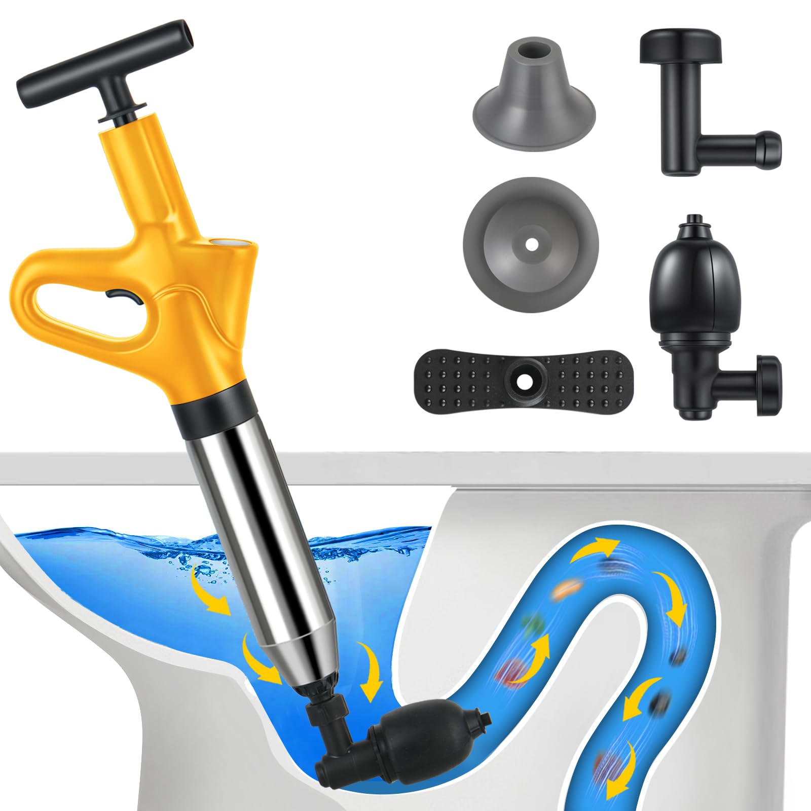 Stura WC a Pressione con Barometro e 4 Ventose, Giallo