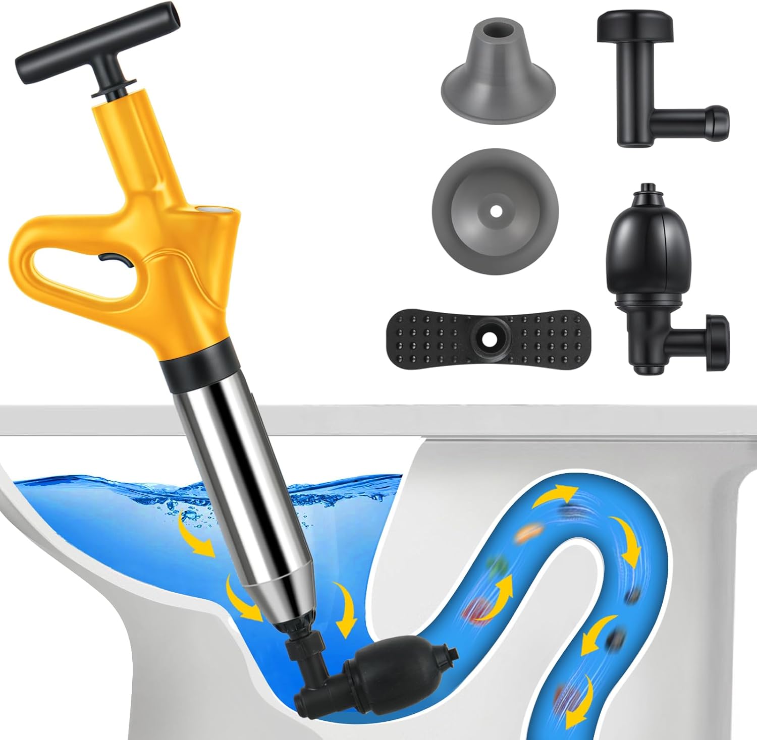 Stura WC a Pressione con Barometro e 4 Ventose, Giallo - immagine 1