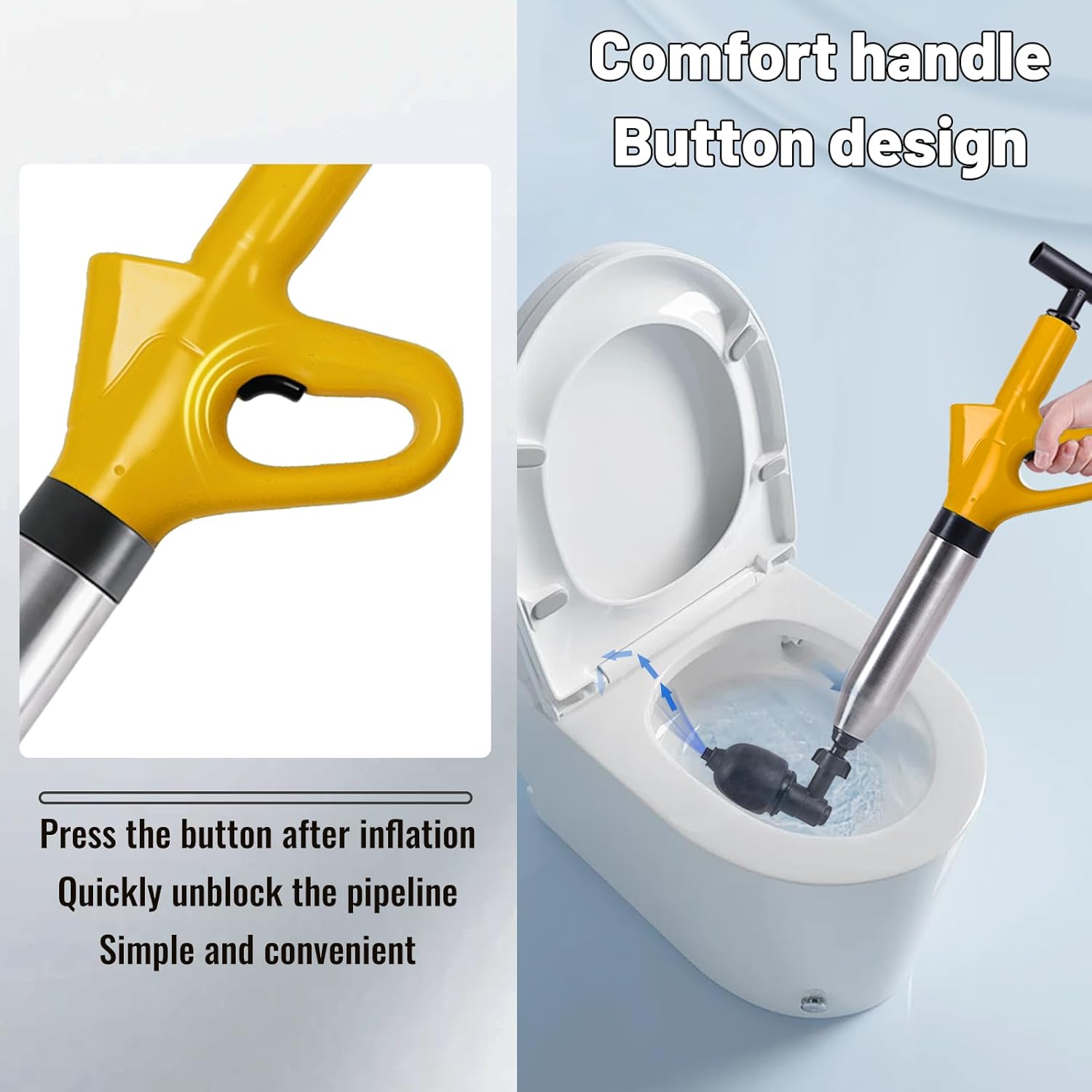 Stura WC a Pressione con Barometro e 4 Ventose, Giallo - immagine 3