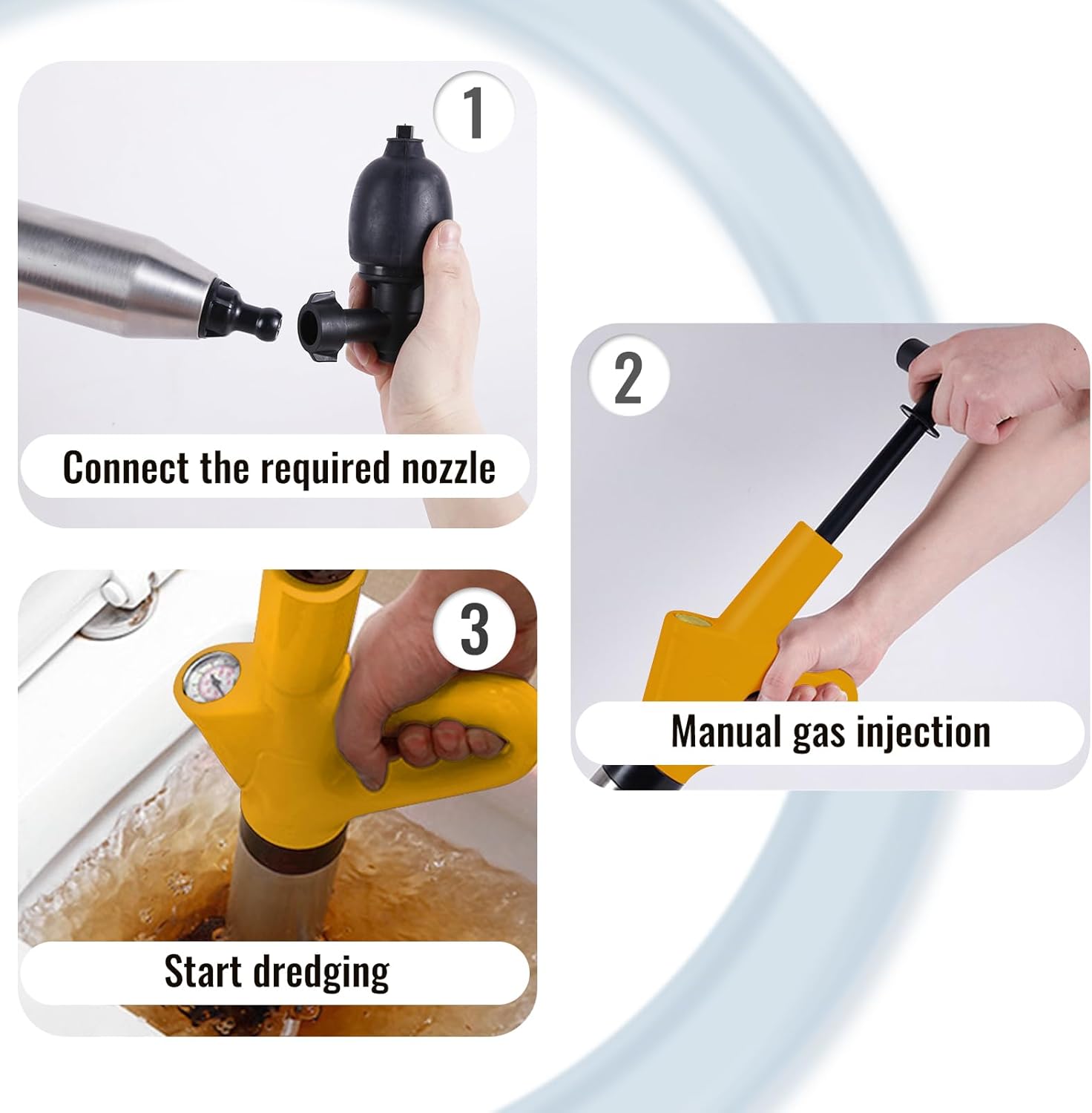 Stura WC a Pressione con Barometro e 4 Ventose, Giallo - immagine 4