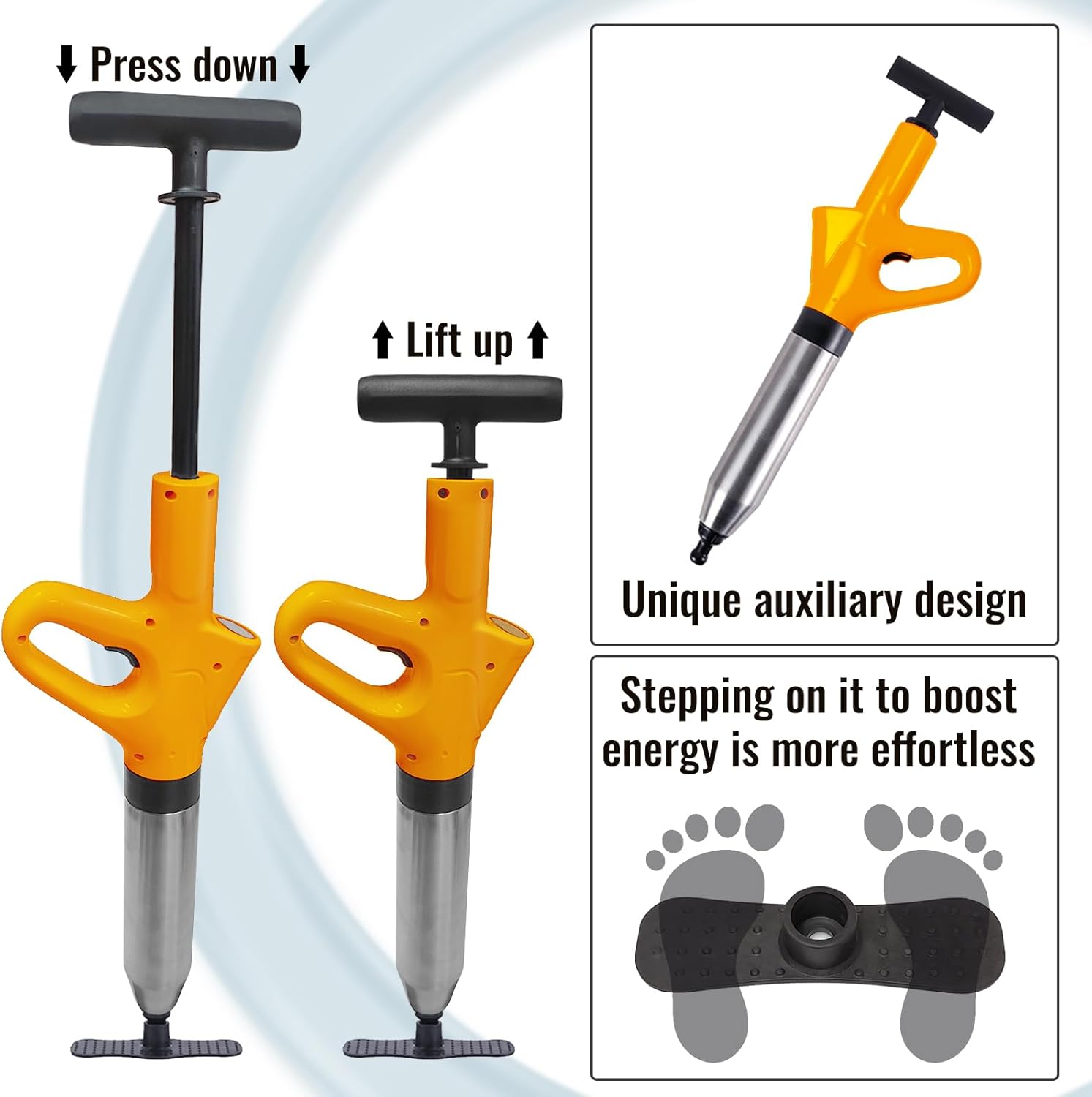 Stura WC a Pressione con Barometro e 4 Ventose, Giallo - immagine 6