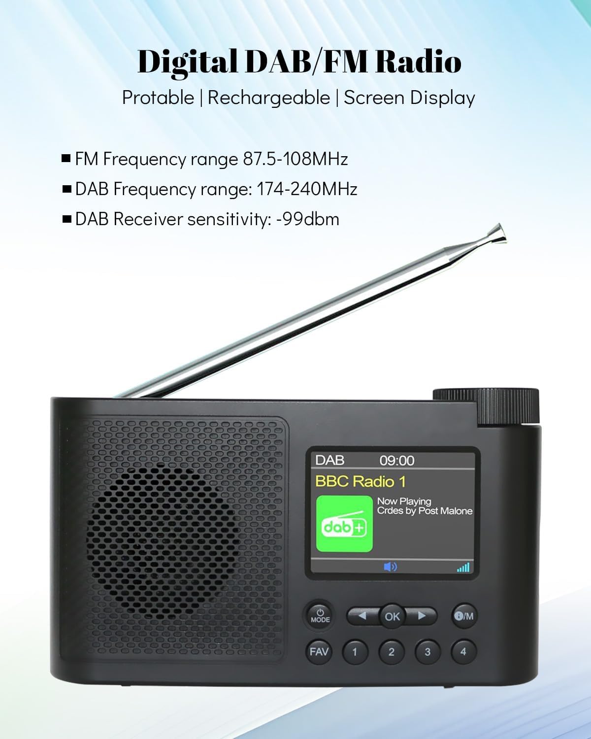 Radio DAB+/FM Portatile con Bluetooth 5.0 e Display 2.4" - immagine 2