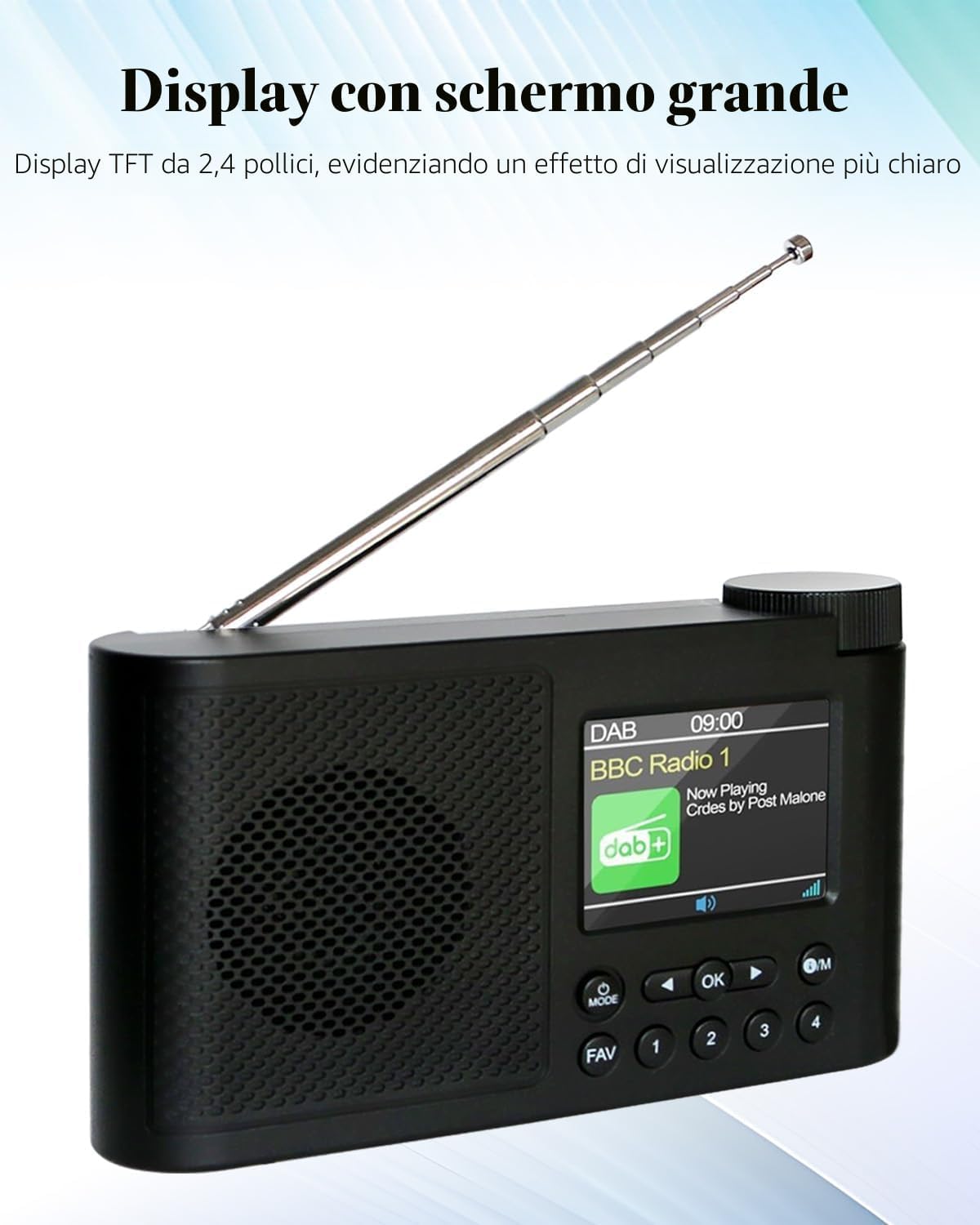 Radio DAB+/FM Portatile con Bluetooth 5.0 e Display 2.4" - immagine 3
