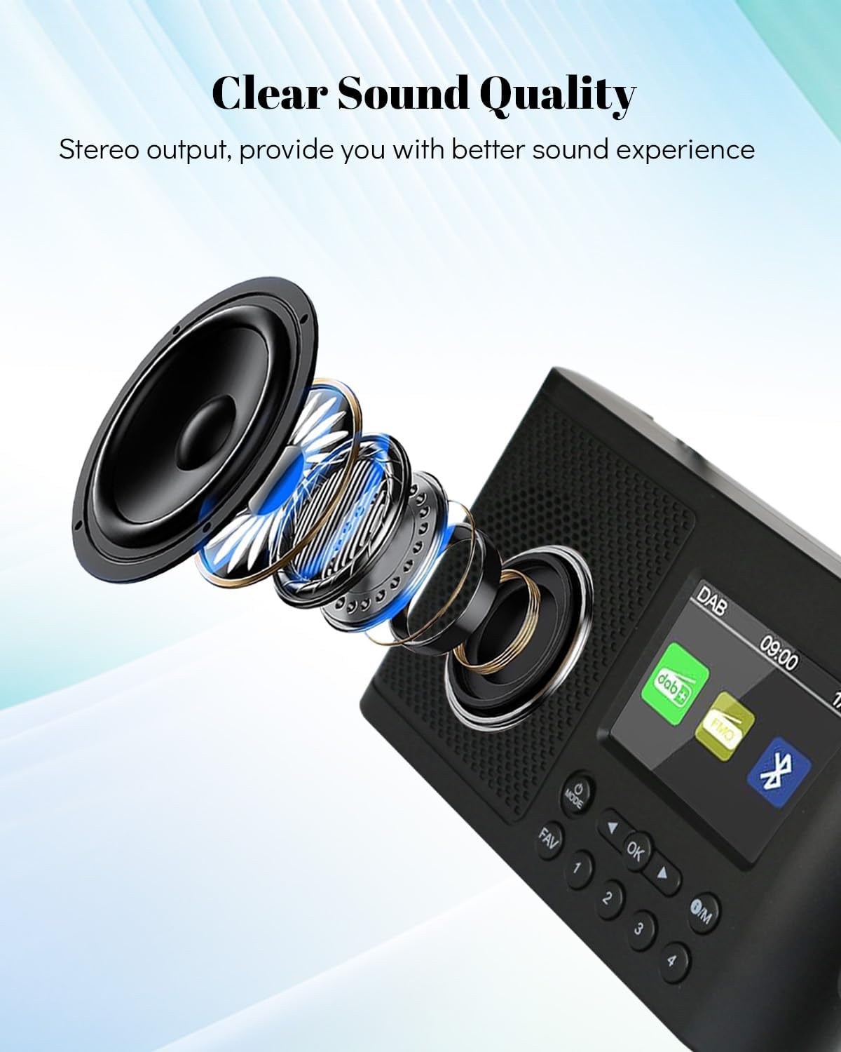 Radio DAB+/FM Portatile con Bluetooth 5.0 e Display 2.4" - immagine 4