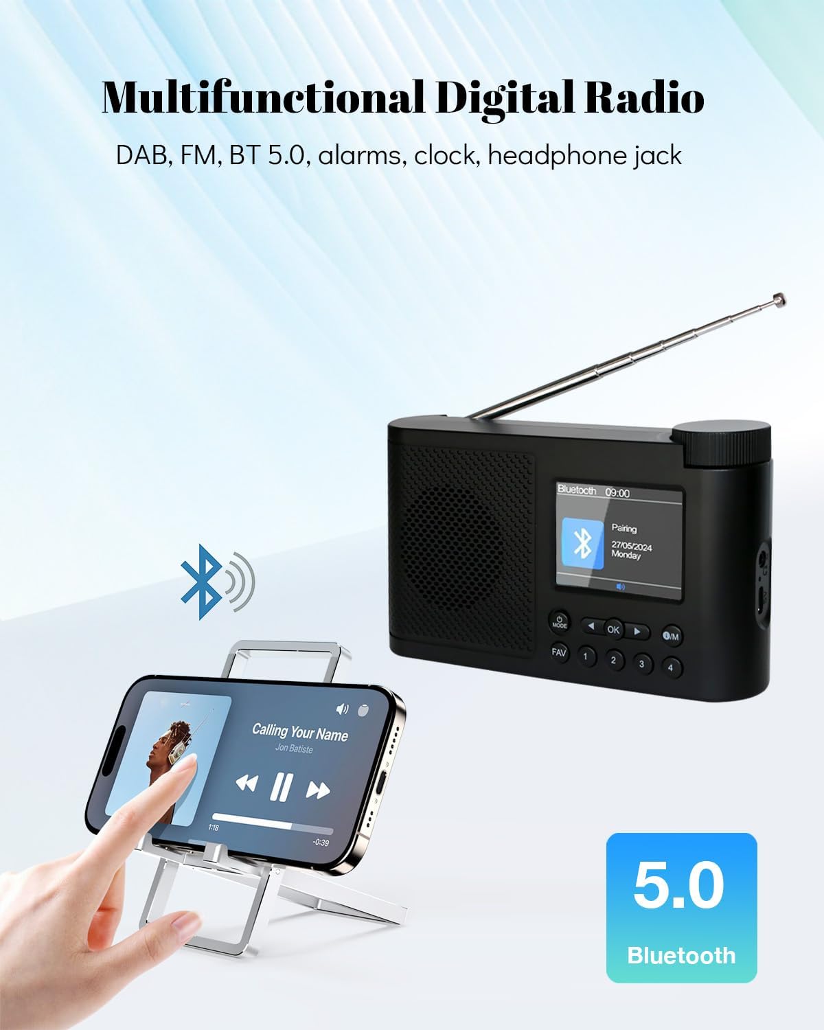 Radio DAB+/FM Portatile con Bluetooth 5.0 e Display 2.4" - immagine 5