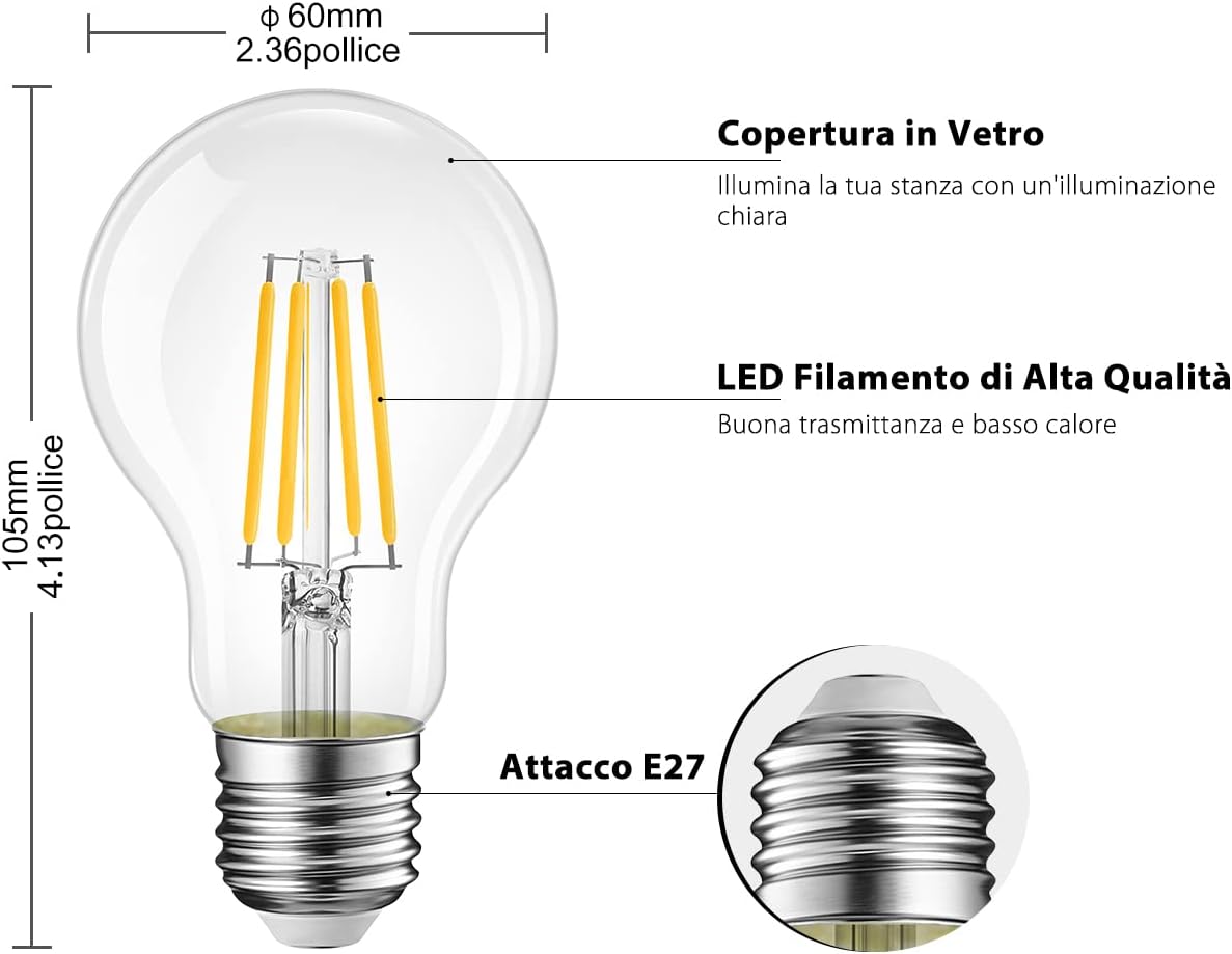 Lampadine Filamento LED E27 7.5W (75W) 2700K - immagine 4