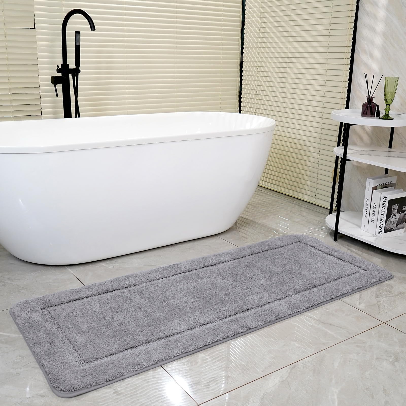 Tappeto da Bagno Grigio Grande in Microfibra 60x150 cm