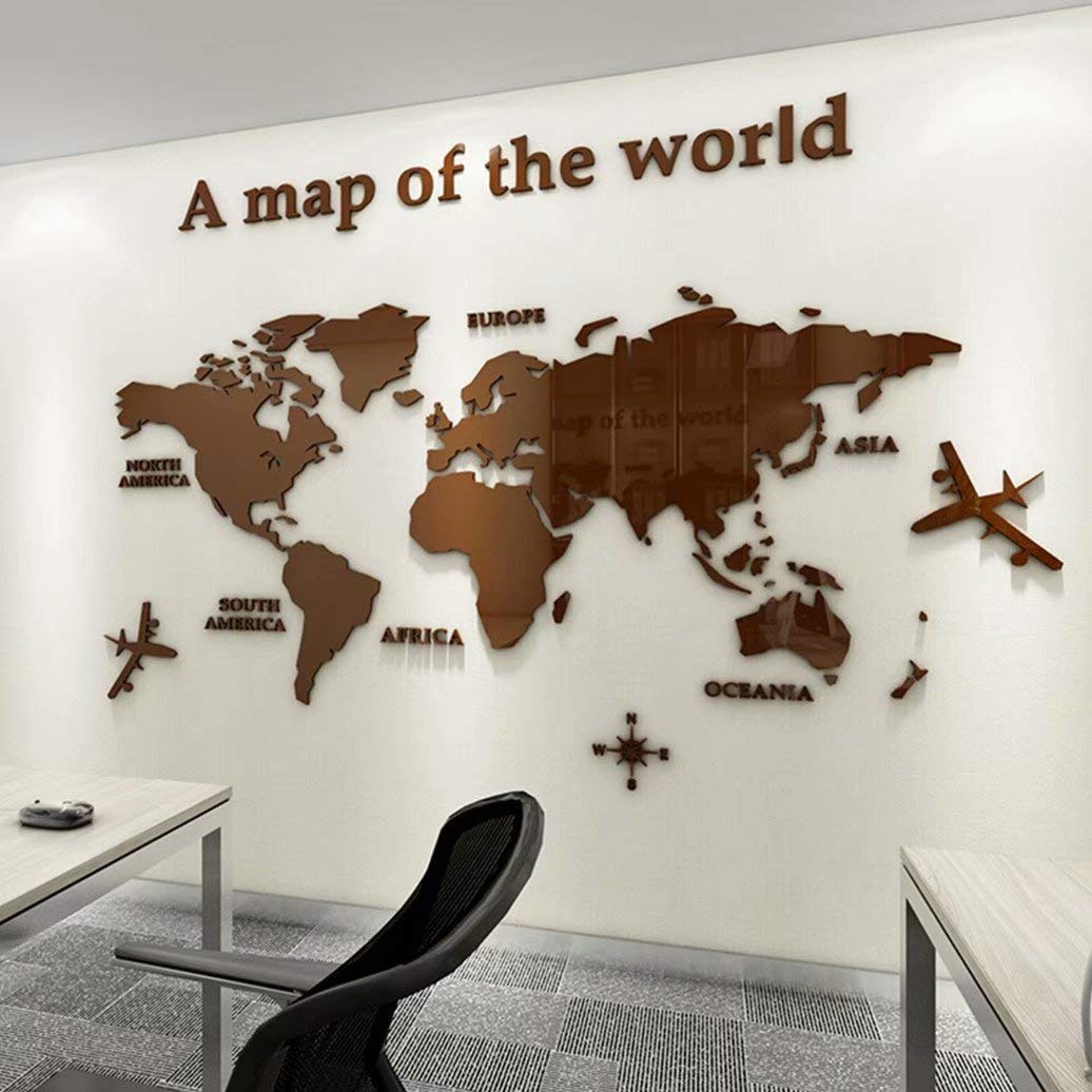 Adesivo da Parete Mappa del Mondo 3D XXL, Marrone