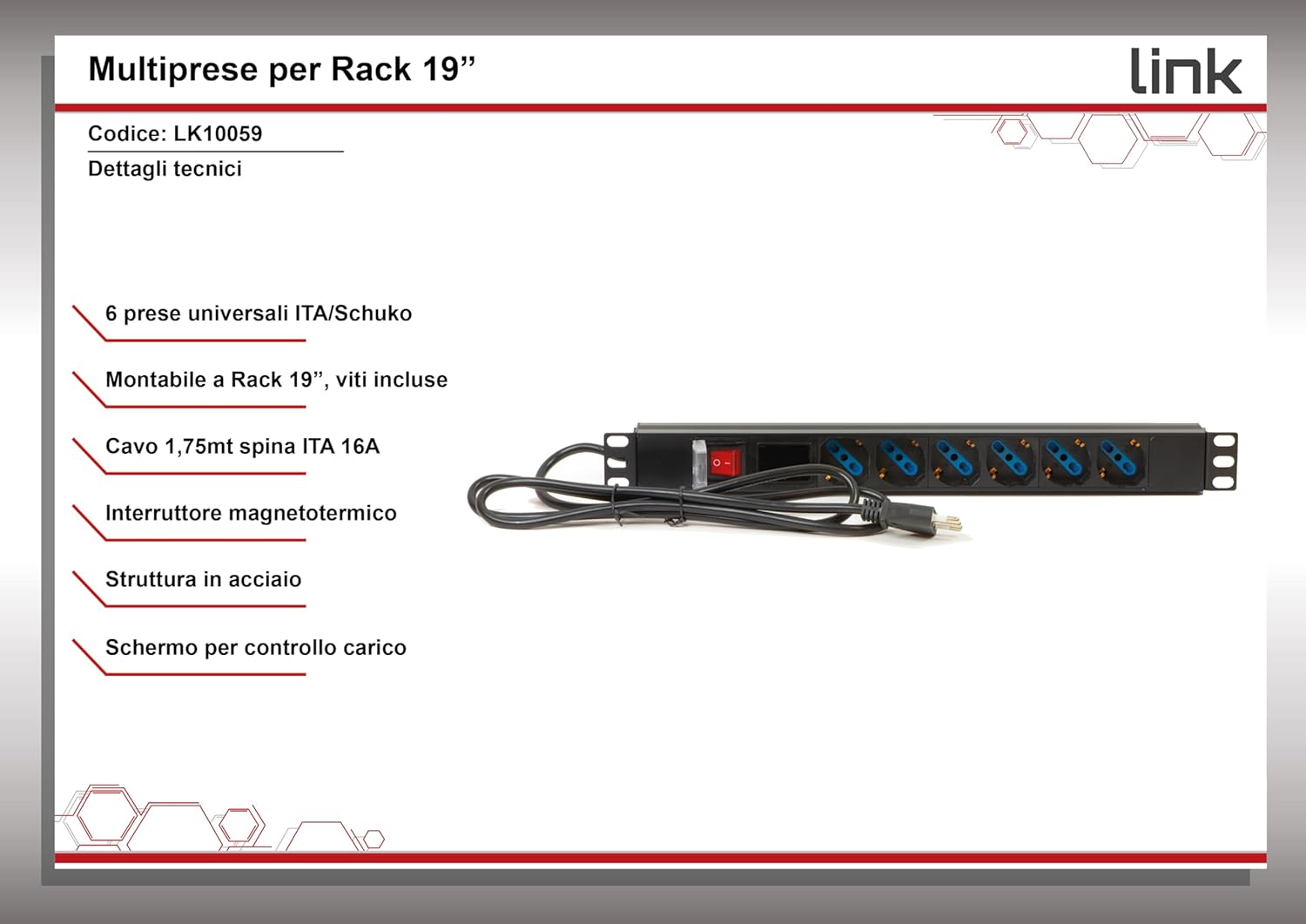 Link LK10059 - Multipresa 6 Posizioni Rack 19'' - immagine 6