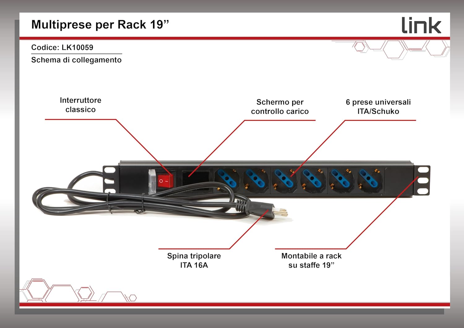 Link LK10059 - Multipresa 6 Posizioni Rack 19'' - immagine 7