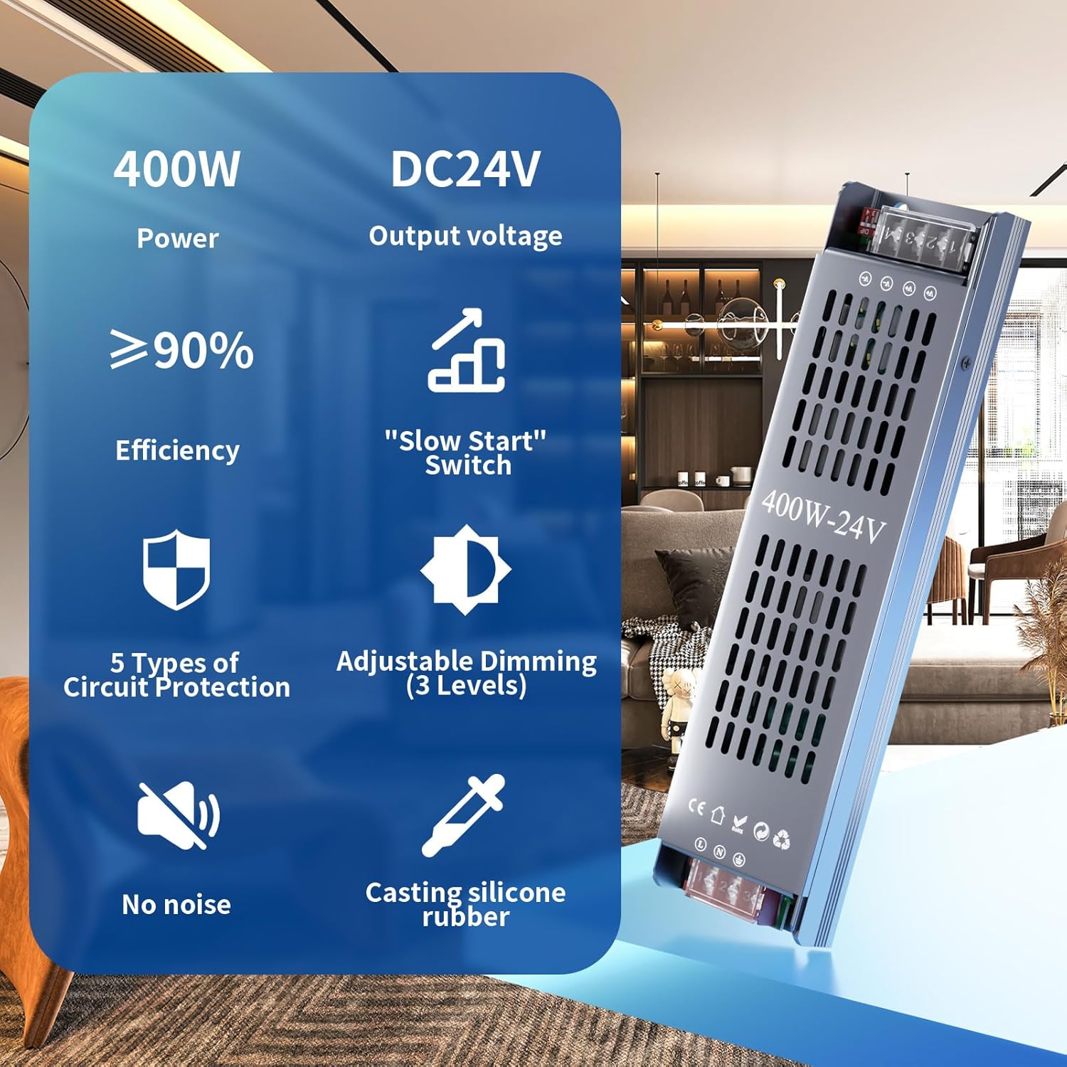 Hooled Trasformatore LED DC 24V 16.6A 400W - immagine 2