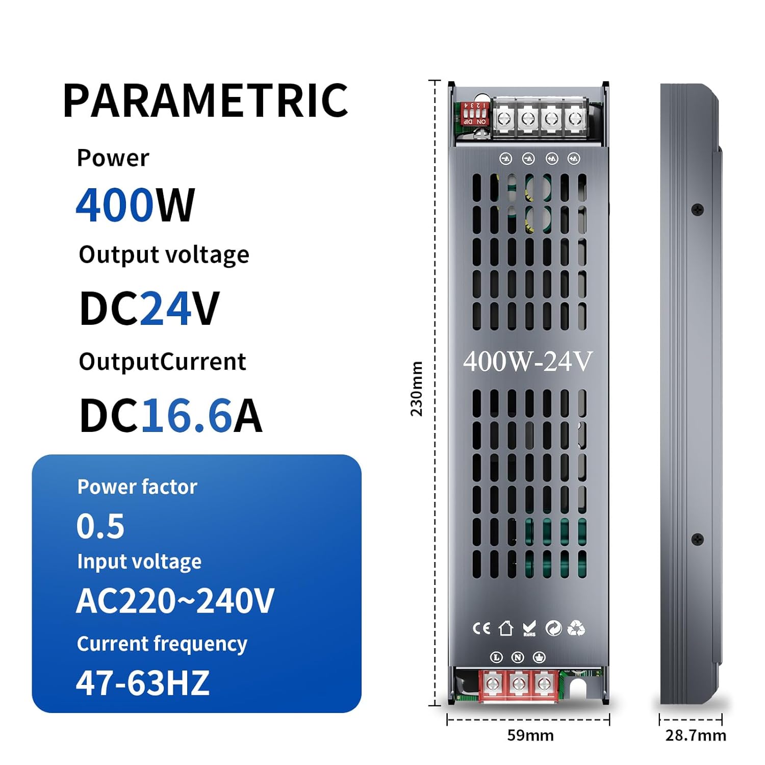 Hooled Trasformatore LED DC 24V 16.6A 400W - immagine 3