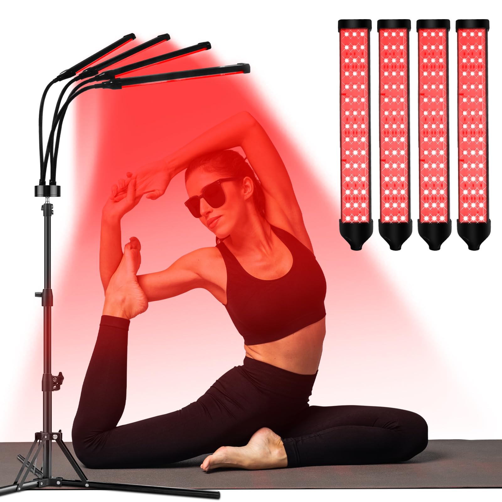 Infrarotlampe, 660nm & 850nm Rotlichtlampe mit Stativ, 5 Helligkeit Einstellbar,