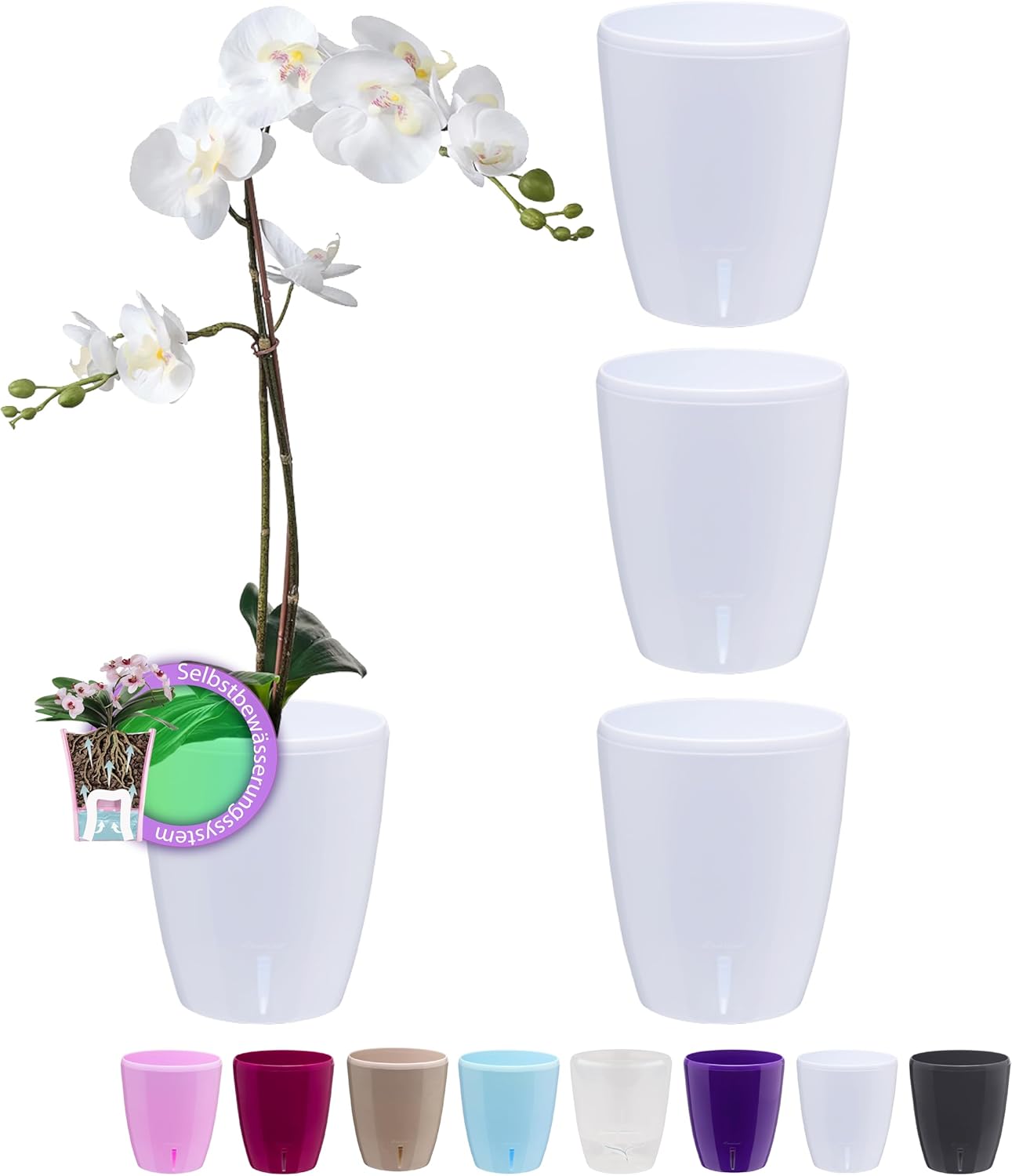 Santino Set 4 Vasi Autoirriganti Ø 16,5 cm, Bianco