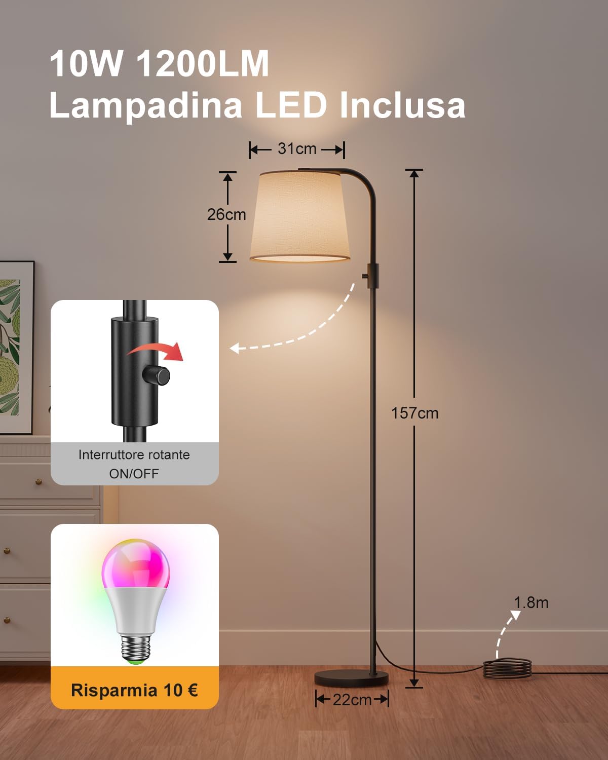 DUSKTEC Lampada da Terra RGB Compatibile Alexa e APP - immagine 6