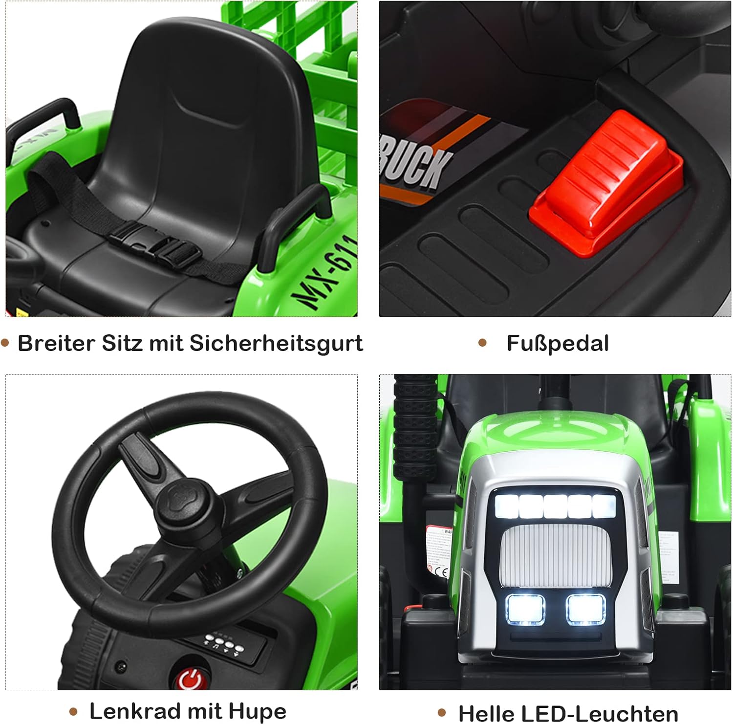 Goplus Trattore Elettrico 12V con Rimorchio, Verde - immagine 5