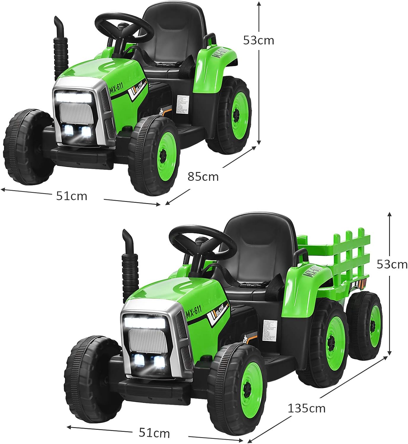 Goplus Trattore Elettrico 12V con Rimorchio, Verde - immagine 6