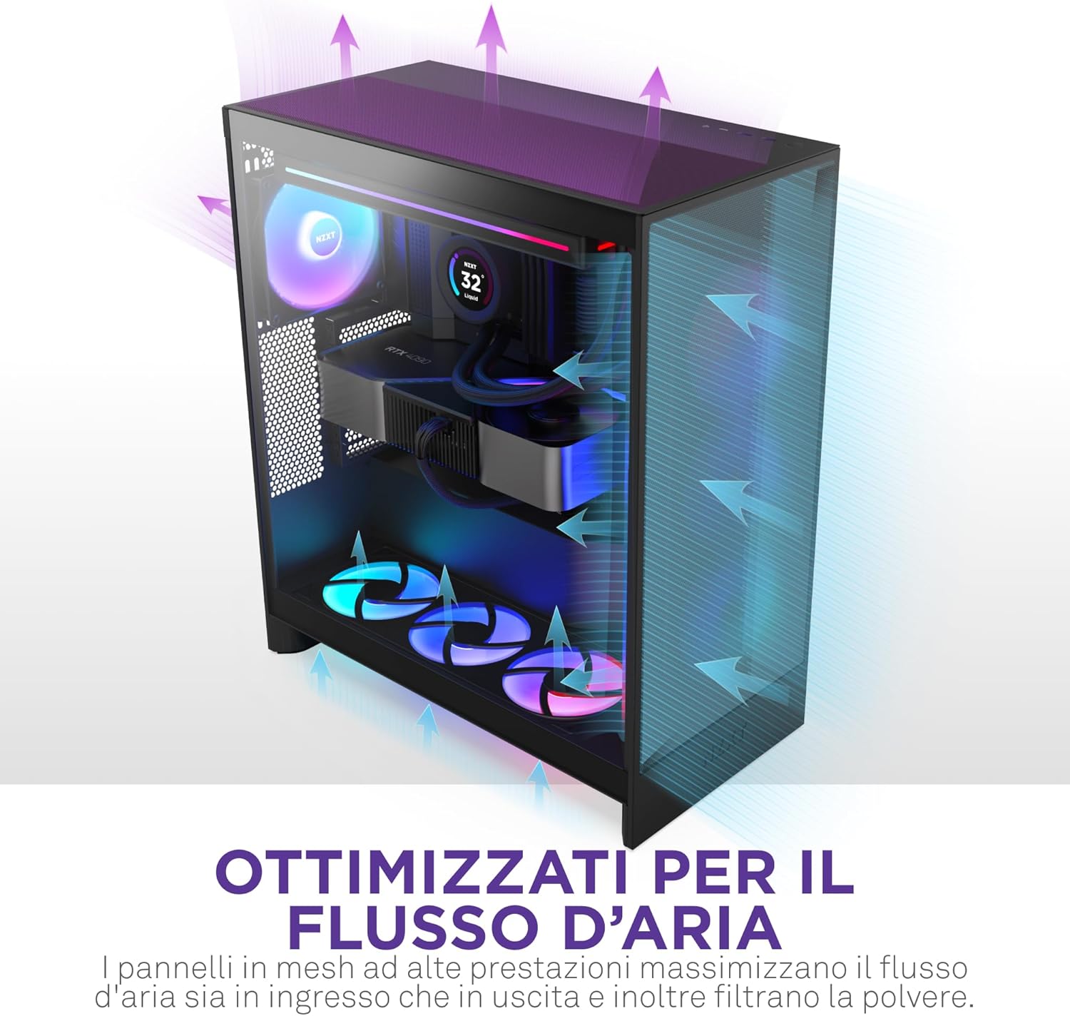 Nzxt H7 Flow RGB - Case Airflow ATX Mid-Tower, Nero - immagine 4