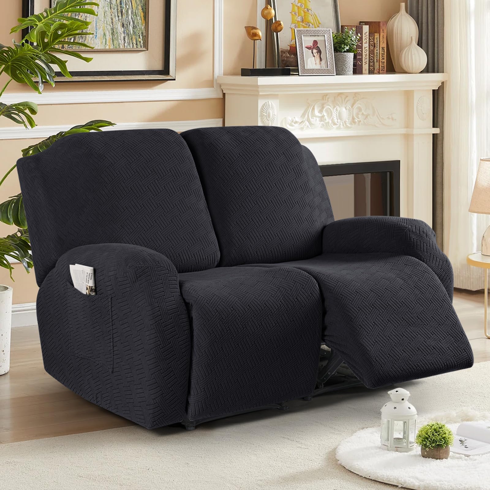 KinCam Copridivano 2 Posti con Braccioli, Nero