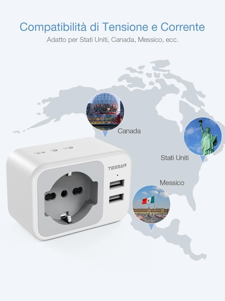 Tessan Adattatore Presa Americana 5 in 1 1875W - immagine 2