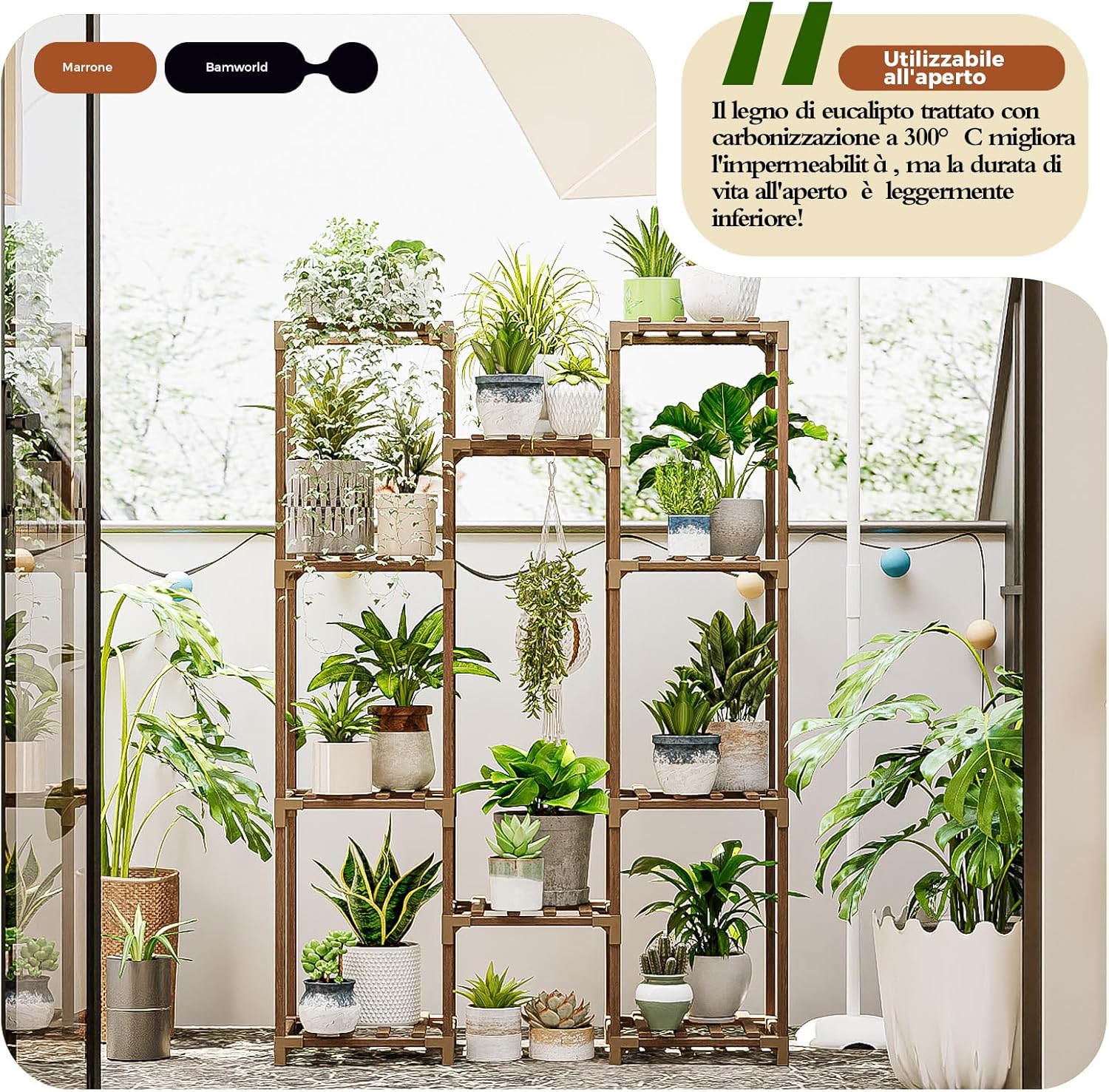 Bamworld Porta Piante da Esterno Alto in Legno - immagine 2