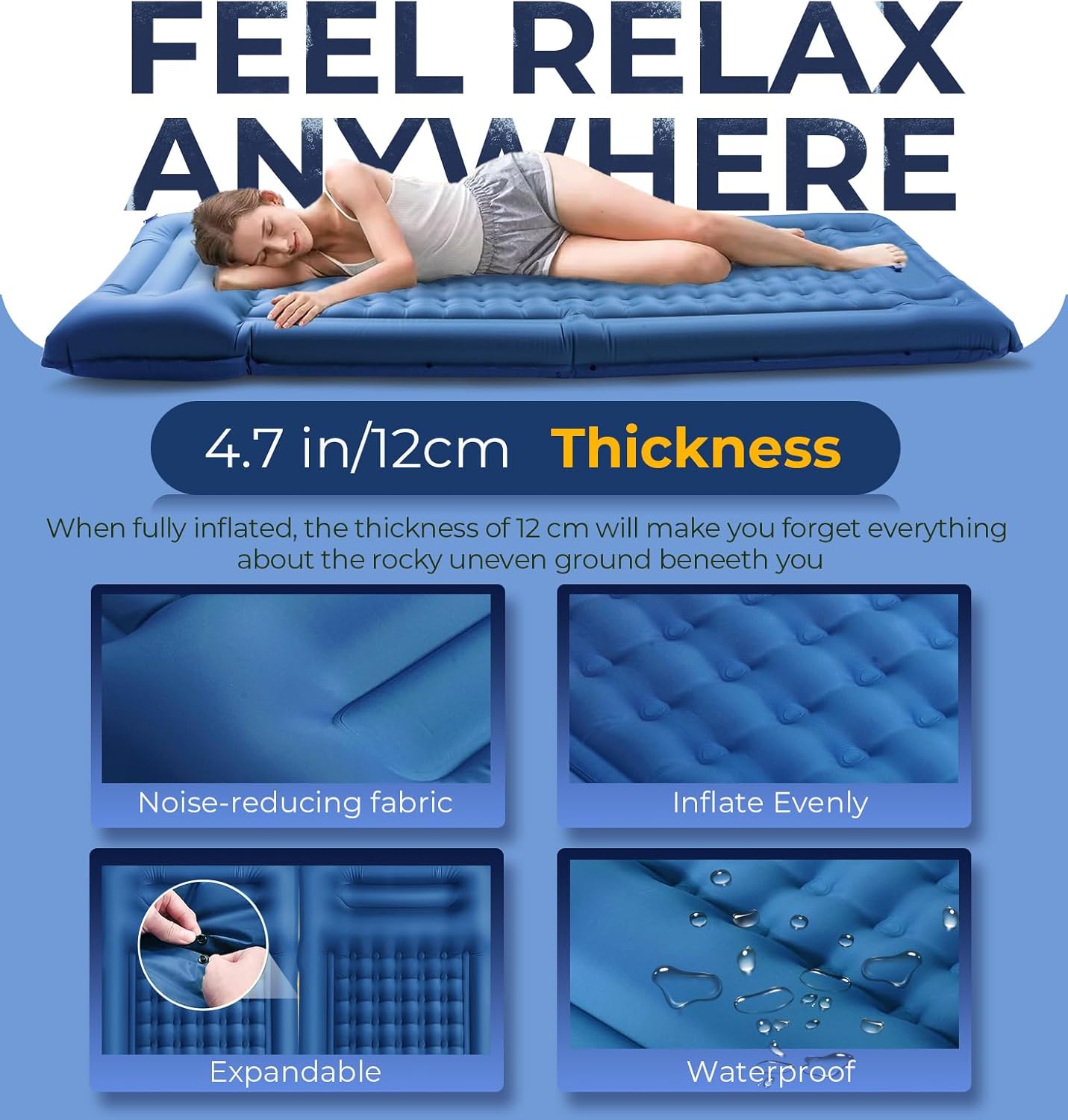 Materassino Campeggio Autogonfiante con Cuscino, Blu Scuro - immagine 2