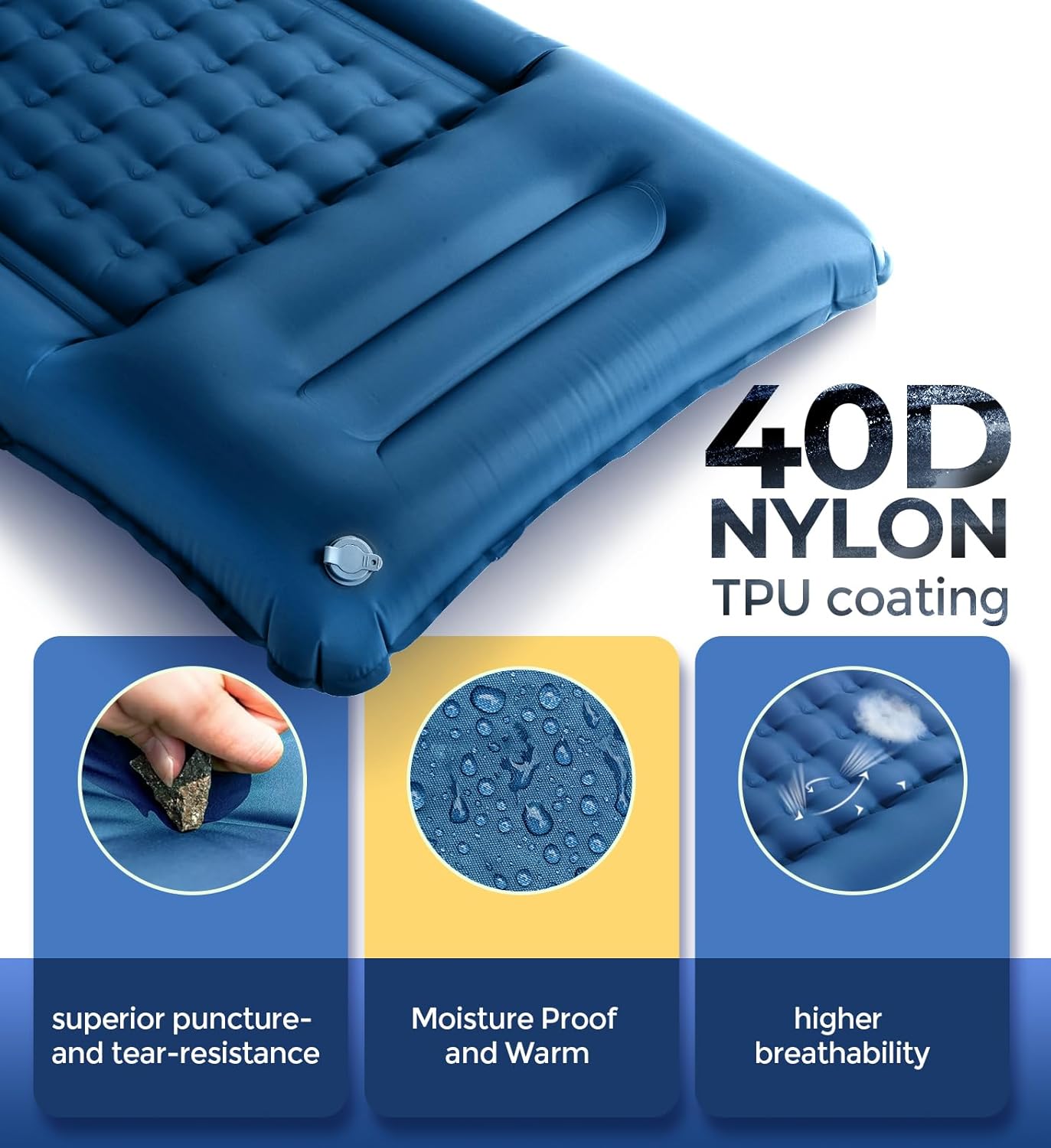 Materassino Campeggio Autogonfiante con Cuscino, Blu Scuro - immagine 3
