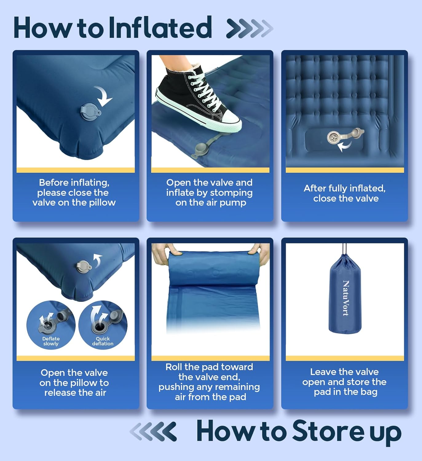 Materassino Campeggio Autogonfiante con Cuscino, Blu Scuro - immagine 5