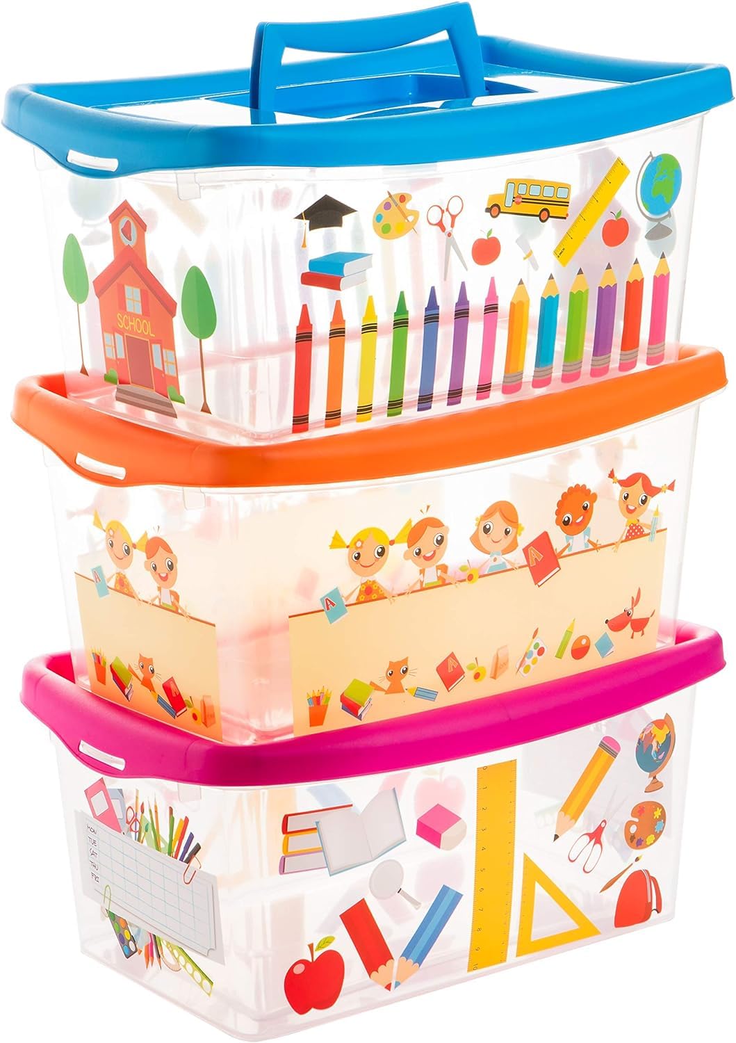 Centi - Contenitore con coperchio per bambini,set da 3, colori assortiti