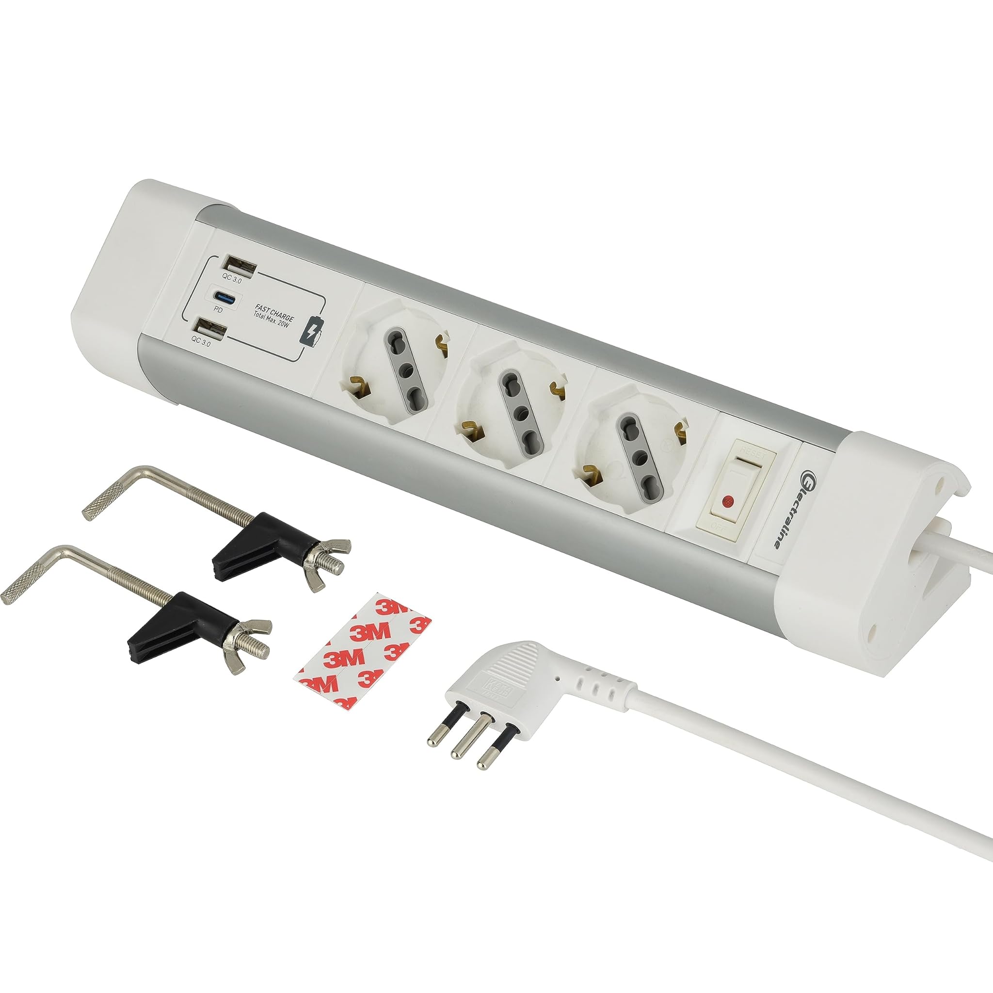 Electraline 61920 Multipresa Scrivania 3 Posti + 3 USB