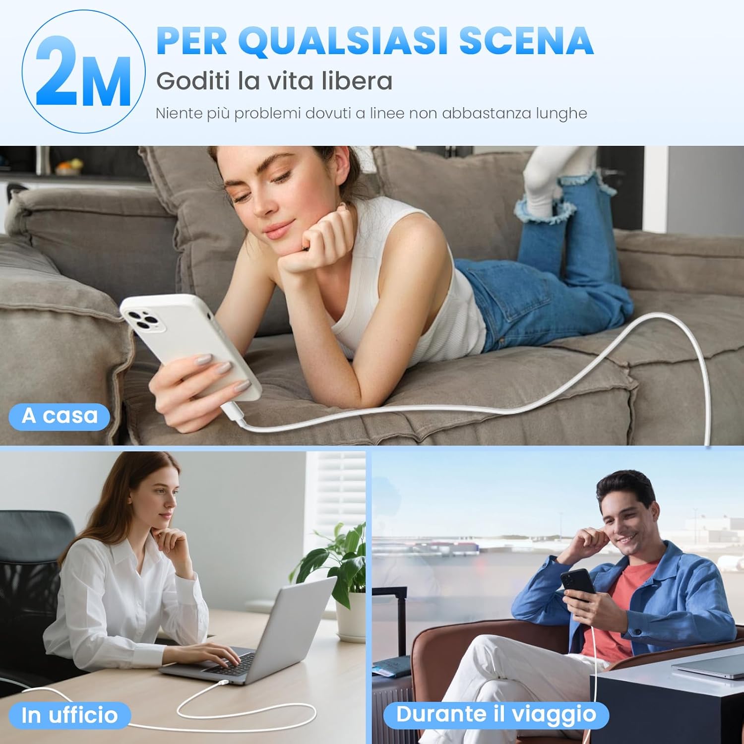 Caricatore USB C con 2 Cavi USB-C 2M - immagine 6