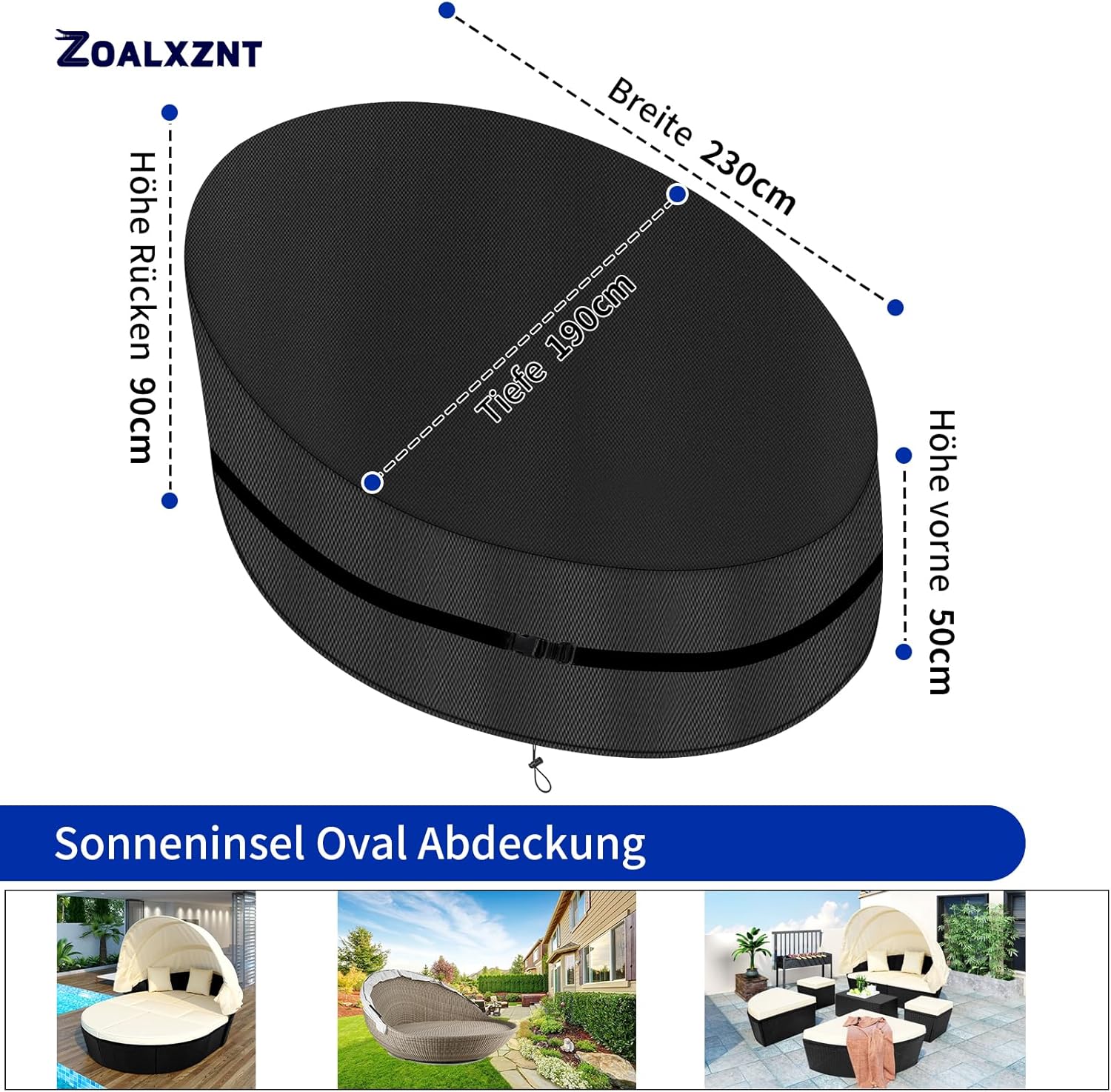 Copertura per Isola Prendisole Ovale 420D Oxford, Nero - immagine 3