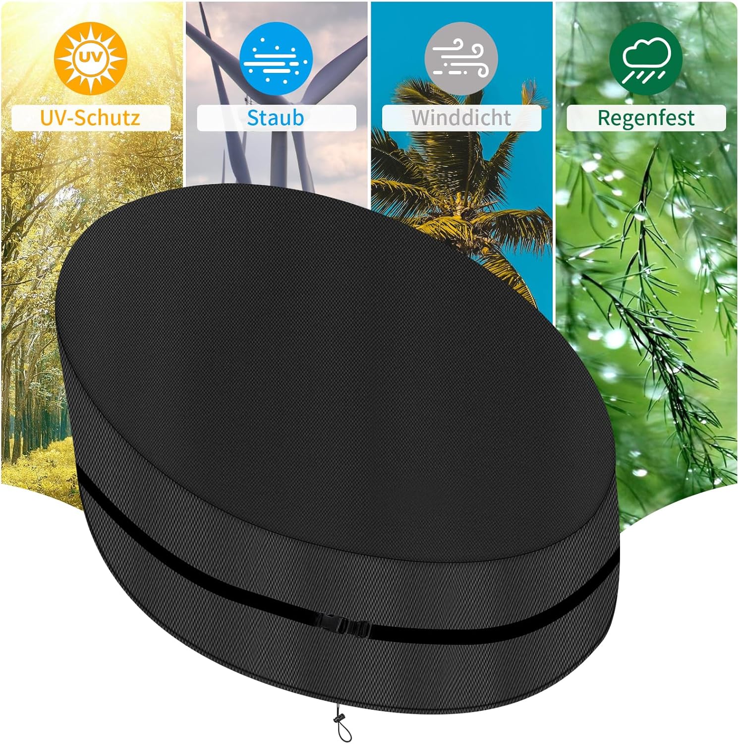 Copertura per Isola Prendisole Ovale 420D Oxford, Nero - immagine 5