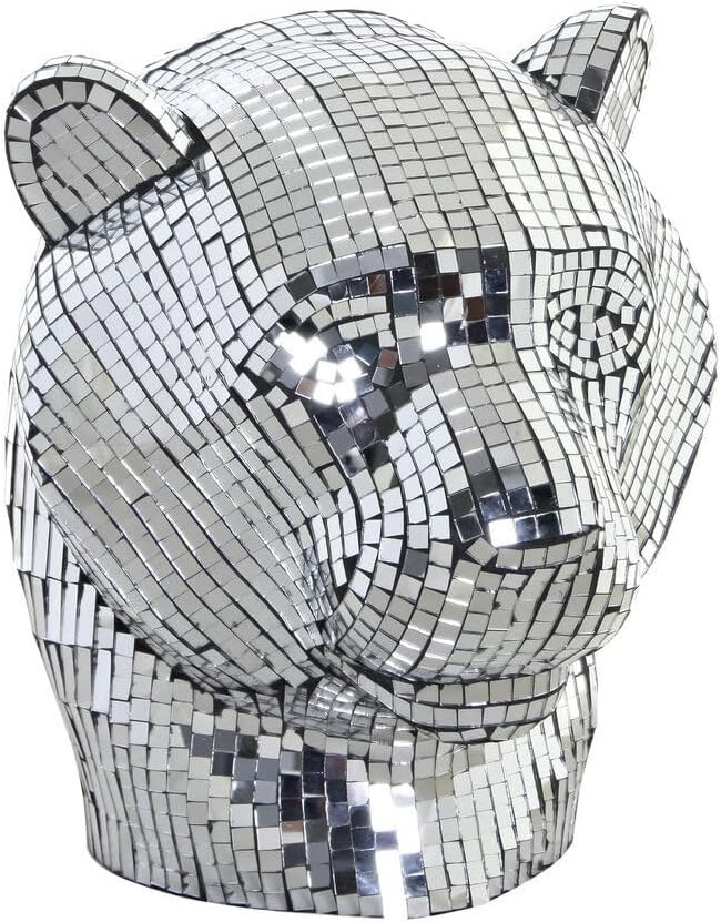 FIGURA RESINA 31X31X32 LEOPARDO CROMADO PLATEADO