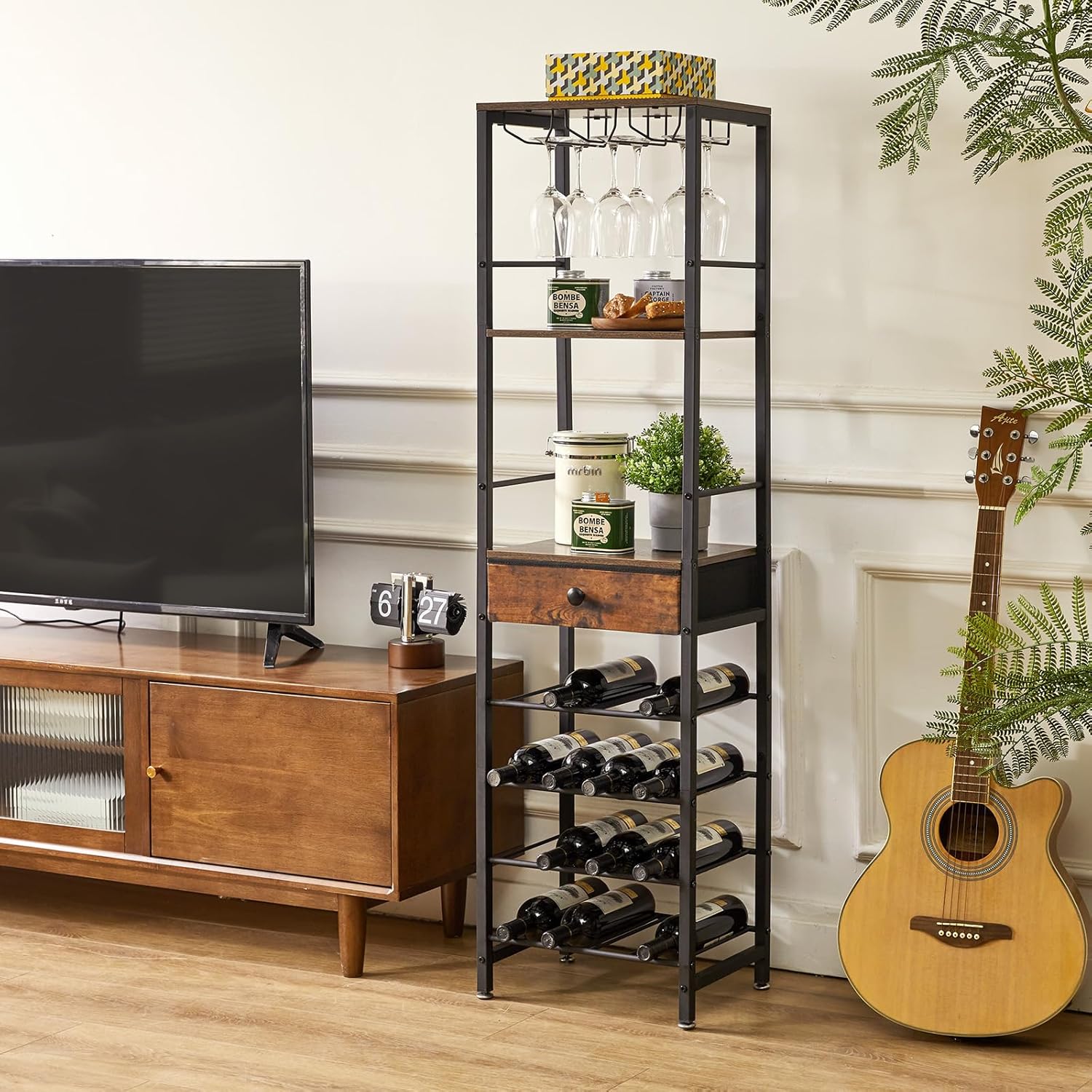 Ibuyke Portabottiglie da Terra 4 Livelli, Marrone - immagine 2