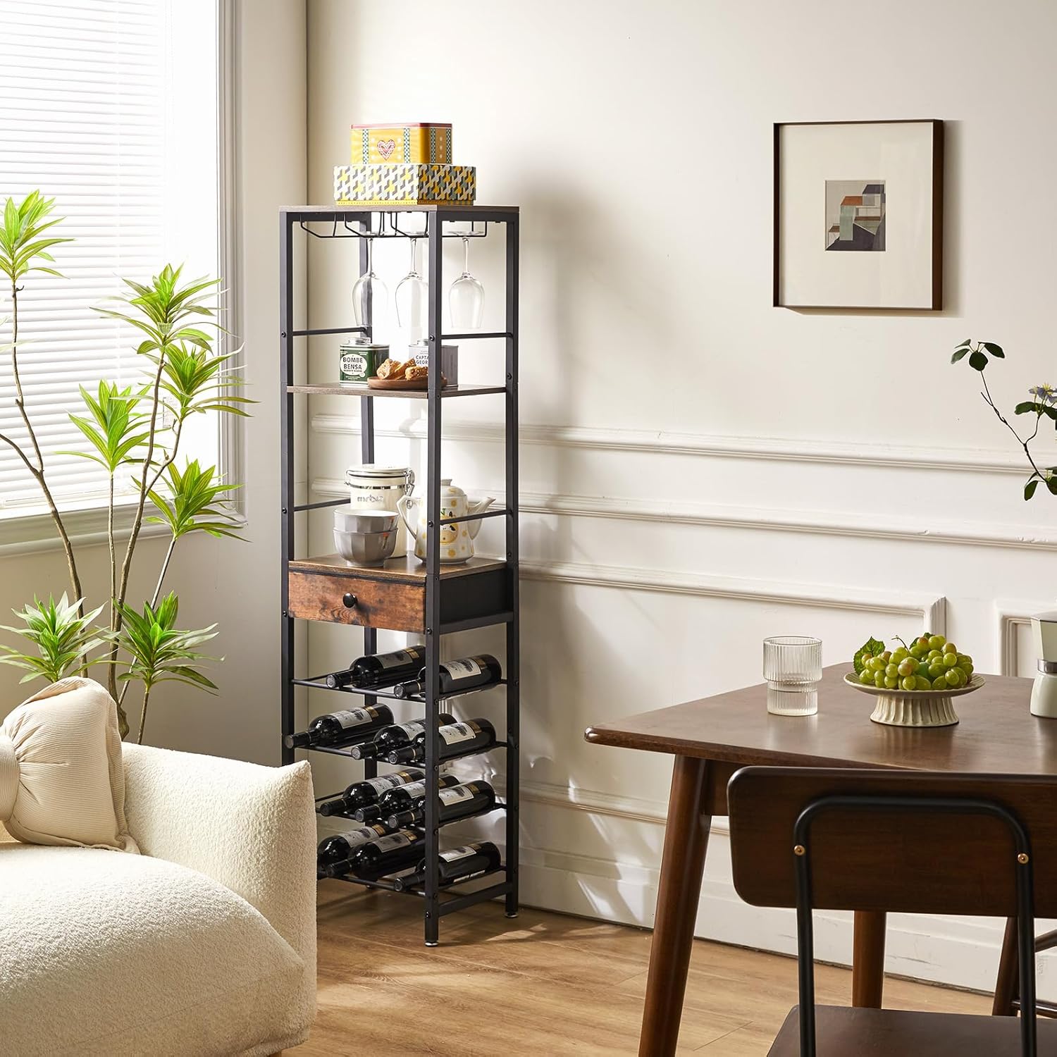 Ibuyke Portabottiglie da Terra 4 Livelli, Marrone - immagine 3