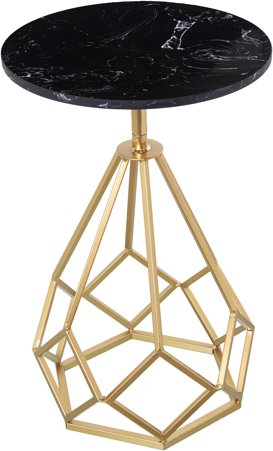 DRW Tavolino Rotondo in Marmo e Metallo Oro 38x59cm, Nero e Dorato