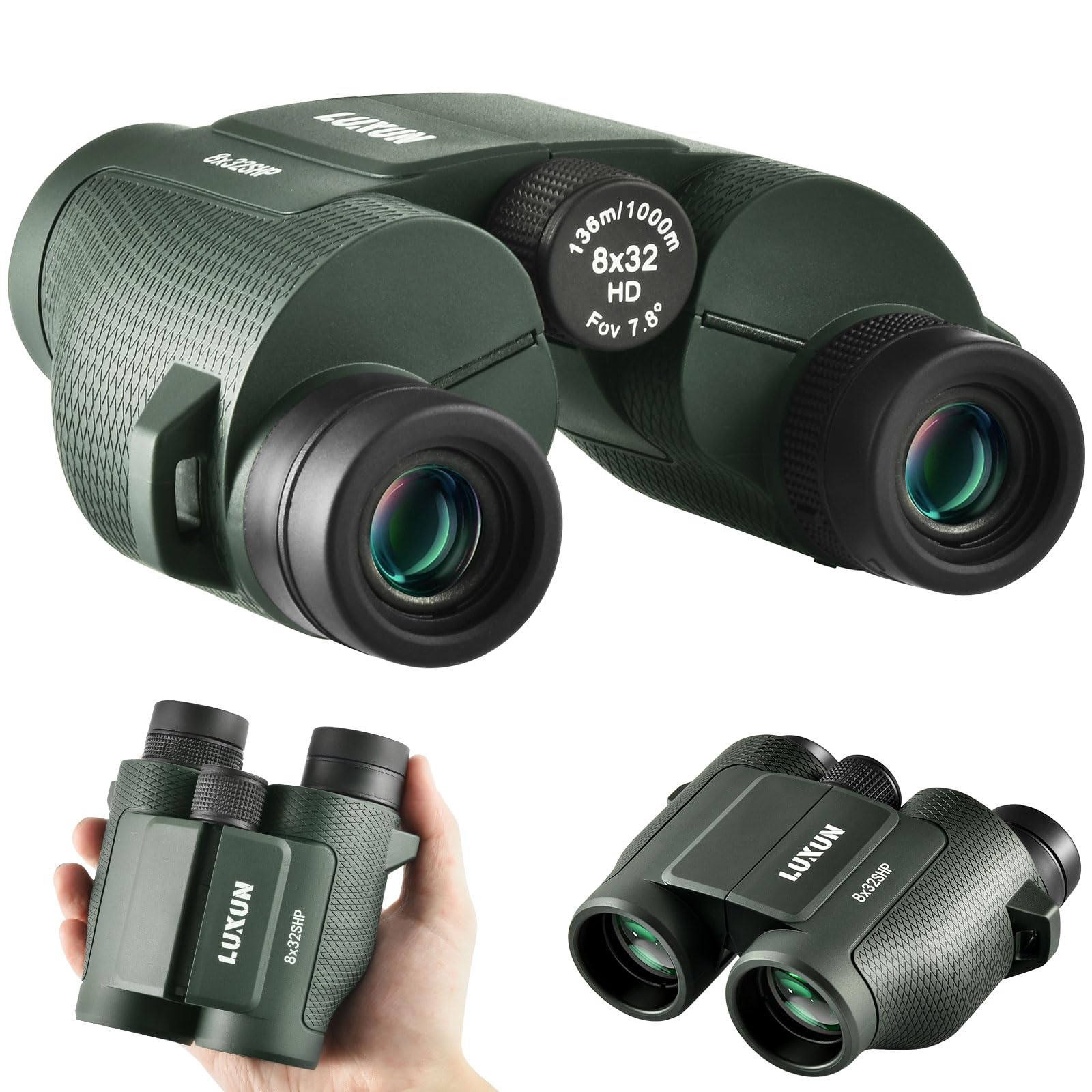 Luxun 8x32 - Binocolo Compatto per Adulti, Verde
