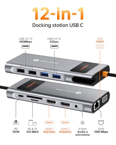 Novoo Docking Station USB C 12 in 1 Triplo Display - immagine 2
