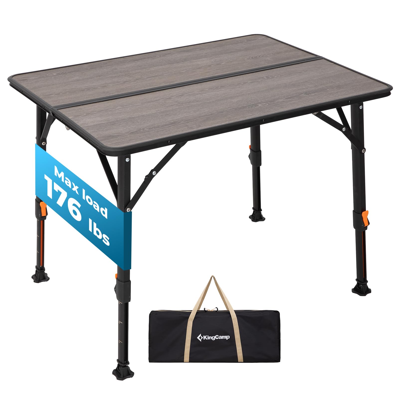 Kingcamp Tavolo da Campeggio Pieghevole Regolabile 80x60cm