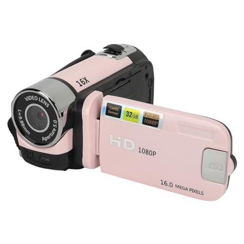 Videocamera Portatile 1080P 16MP 16X Zoom HD, Rosa
