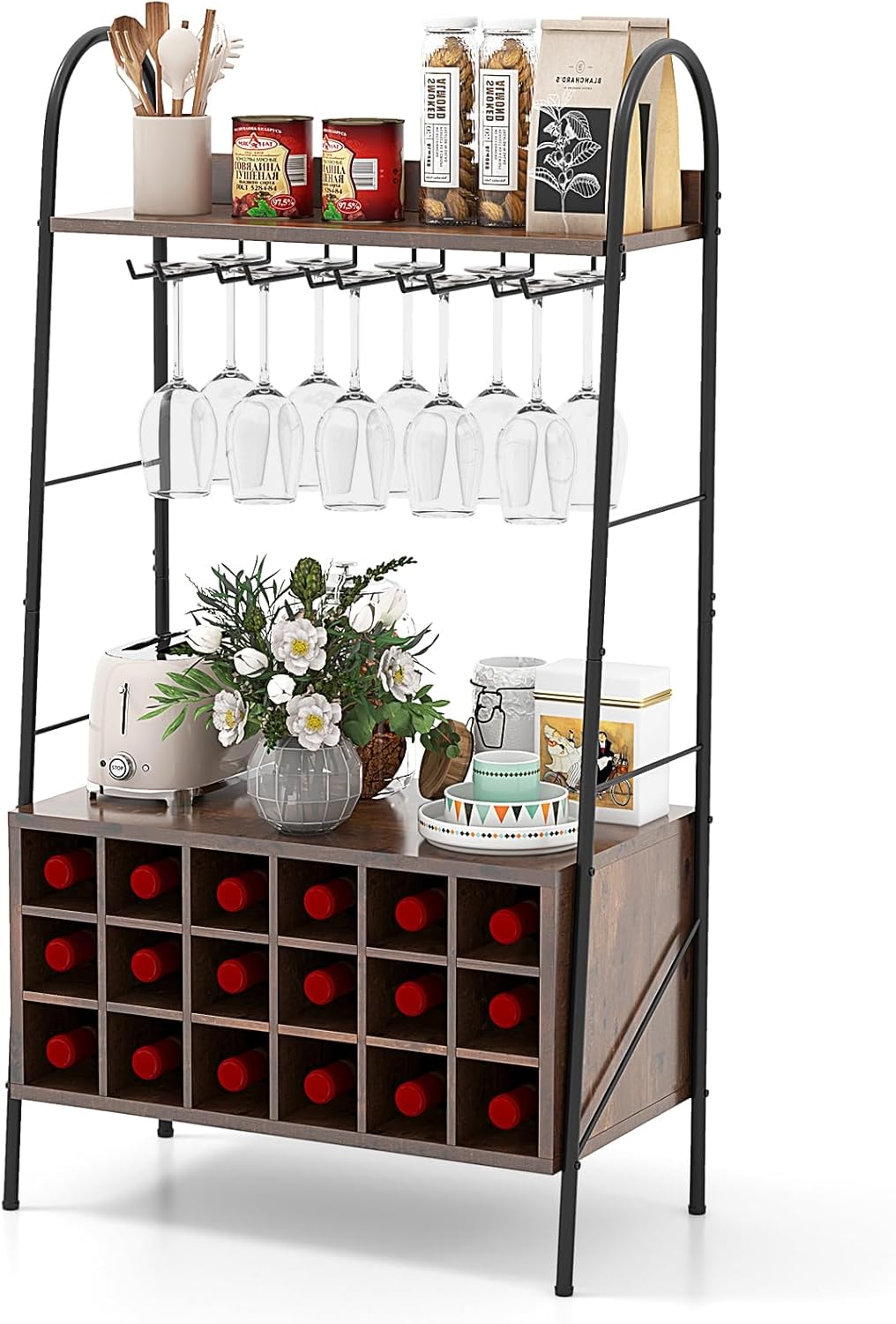 COSTWAY Portabottiglie per 18 Bottiglie, Marrone Rustico