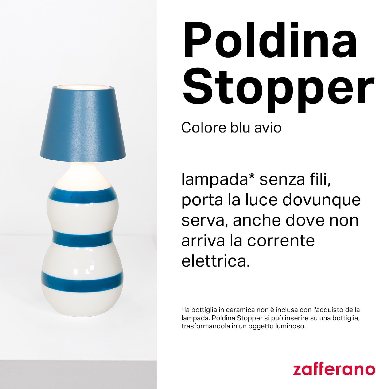 Zafferano Lampada Poldina Stopper Ricaricabile Blu - immagine 2