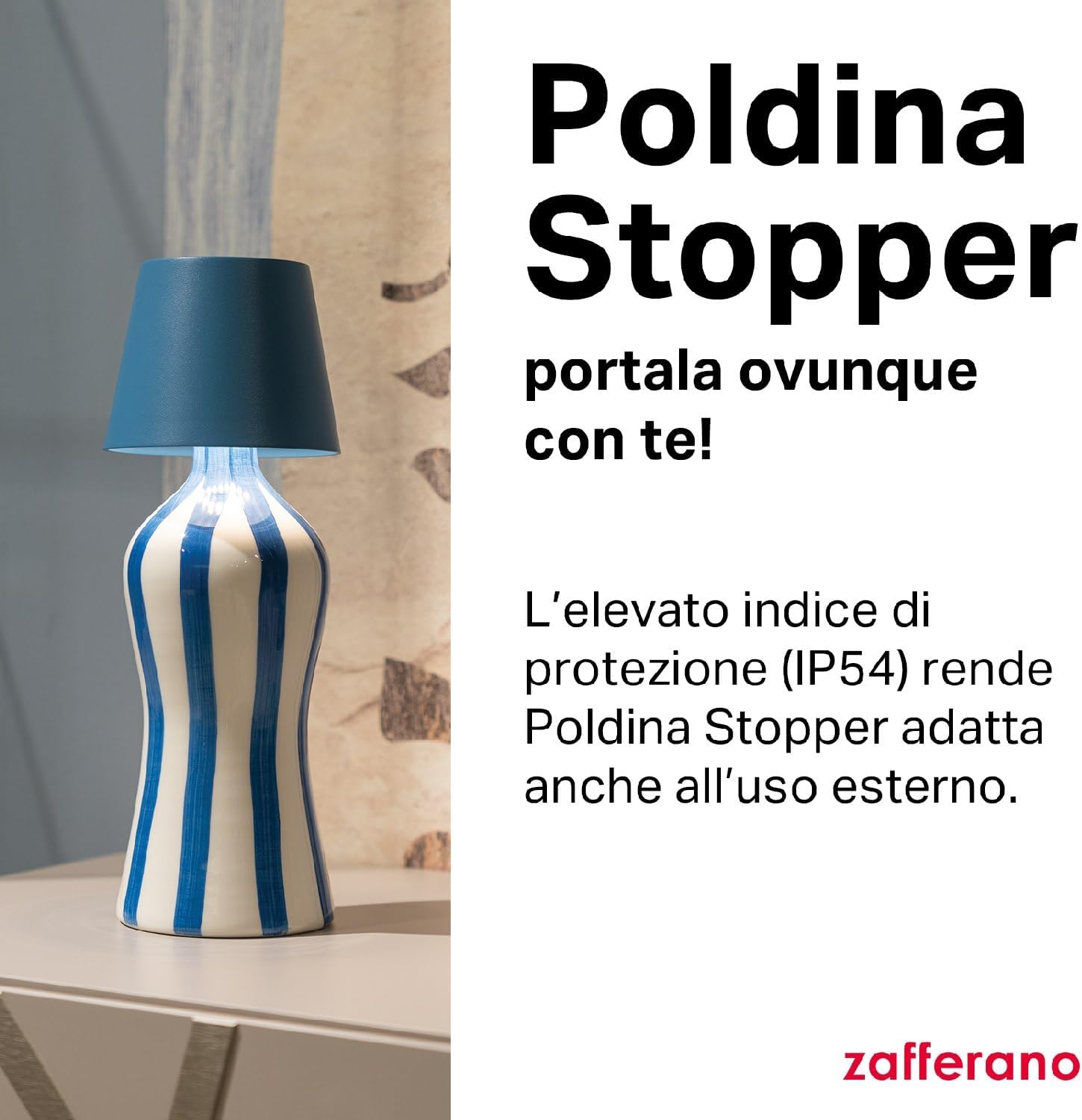 Zafferano Lampada Poldina Stopper Ricaricabile Blu - immagine 3