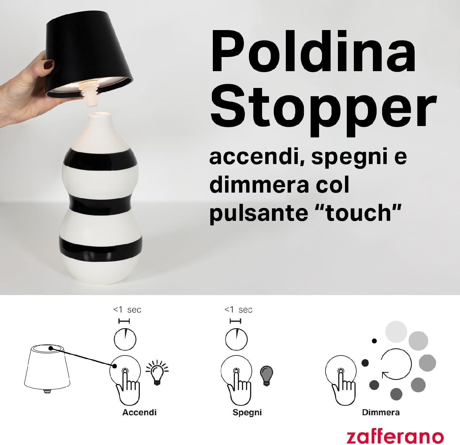 Zafferano Lampada Poldina Stopper Ricaricabile Blu - immagine 5