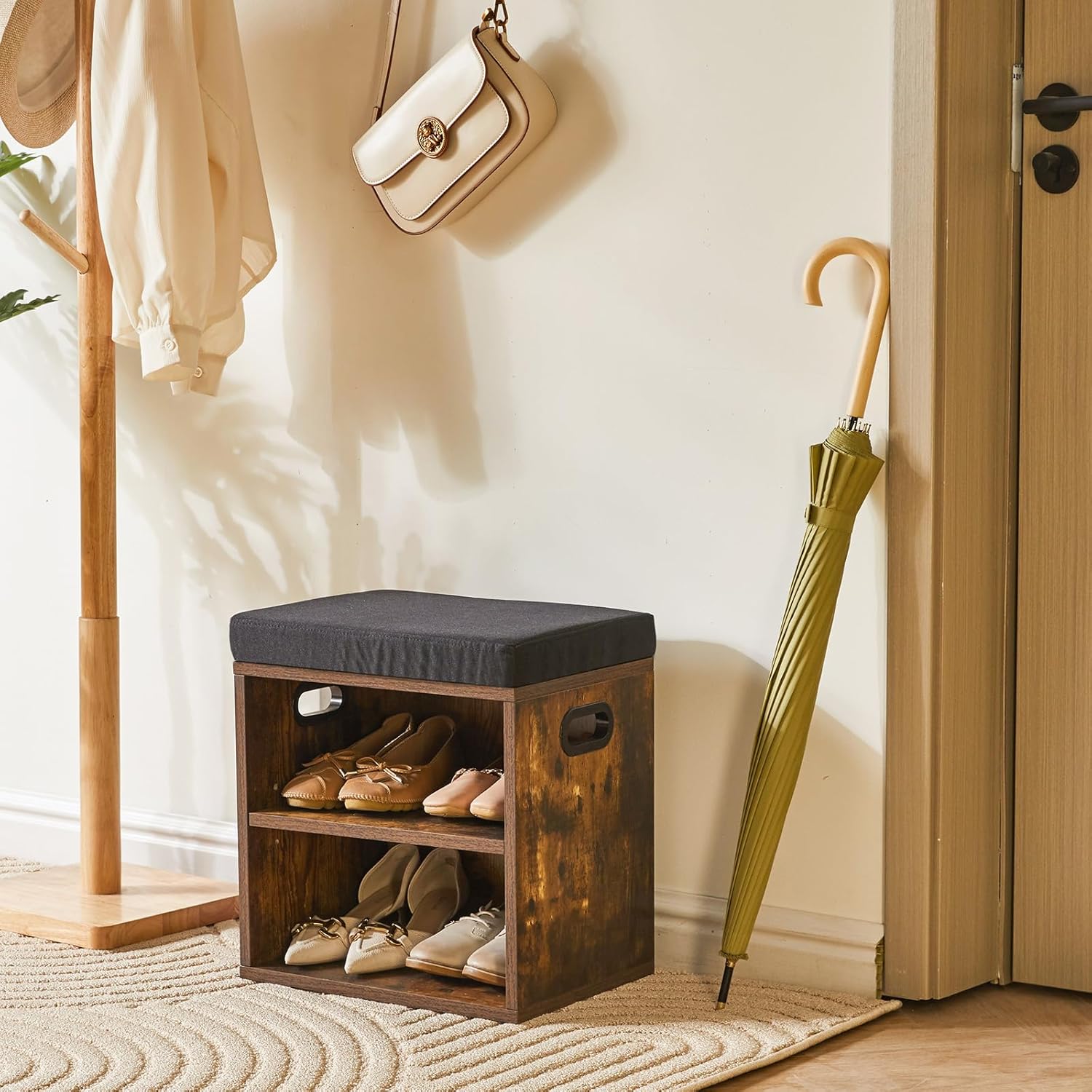 Ymyny Panca Scarpiera 2 Livelli con Cuscino, Marrone - immagine 3