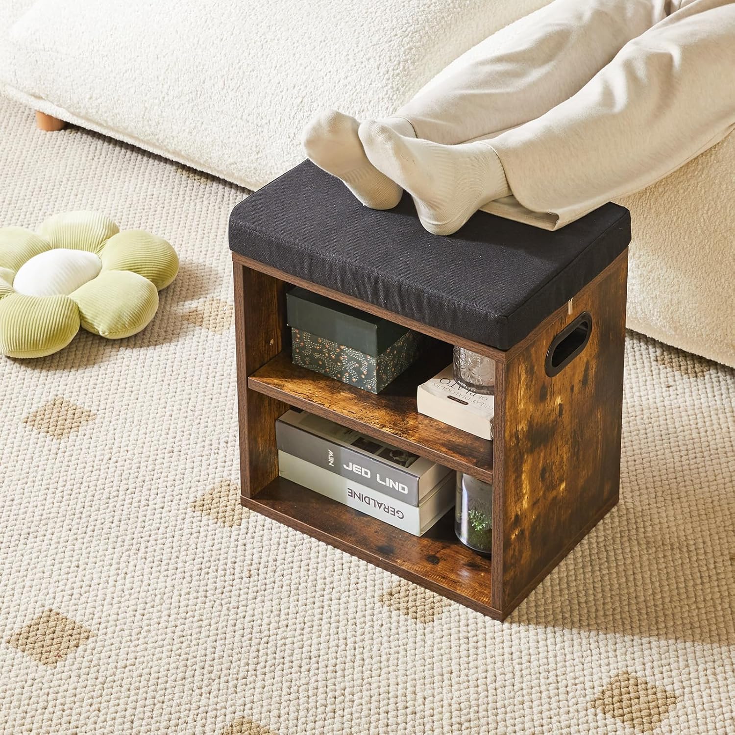 Ymyny Panca Scarpiera 2 Livelli con Cuscino, Marrone - immagine 6