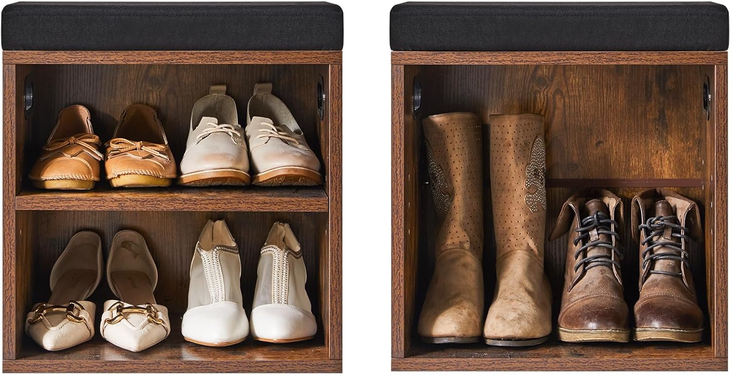 Ymyny Panca Scarpiera 2 Livelli con Cuscino, Marrone - immagine 8