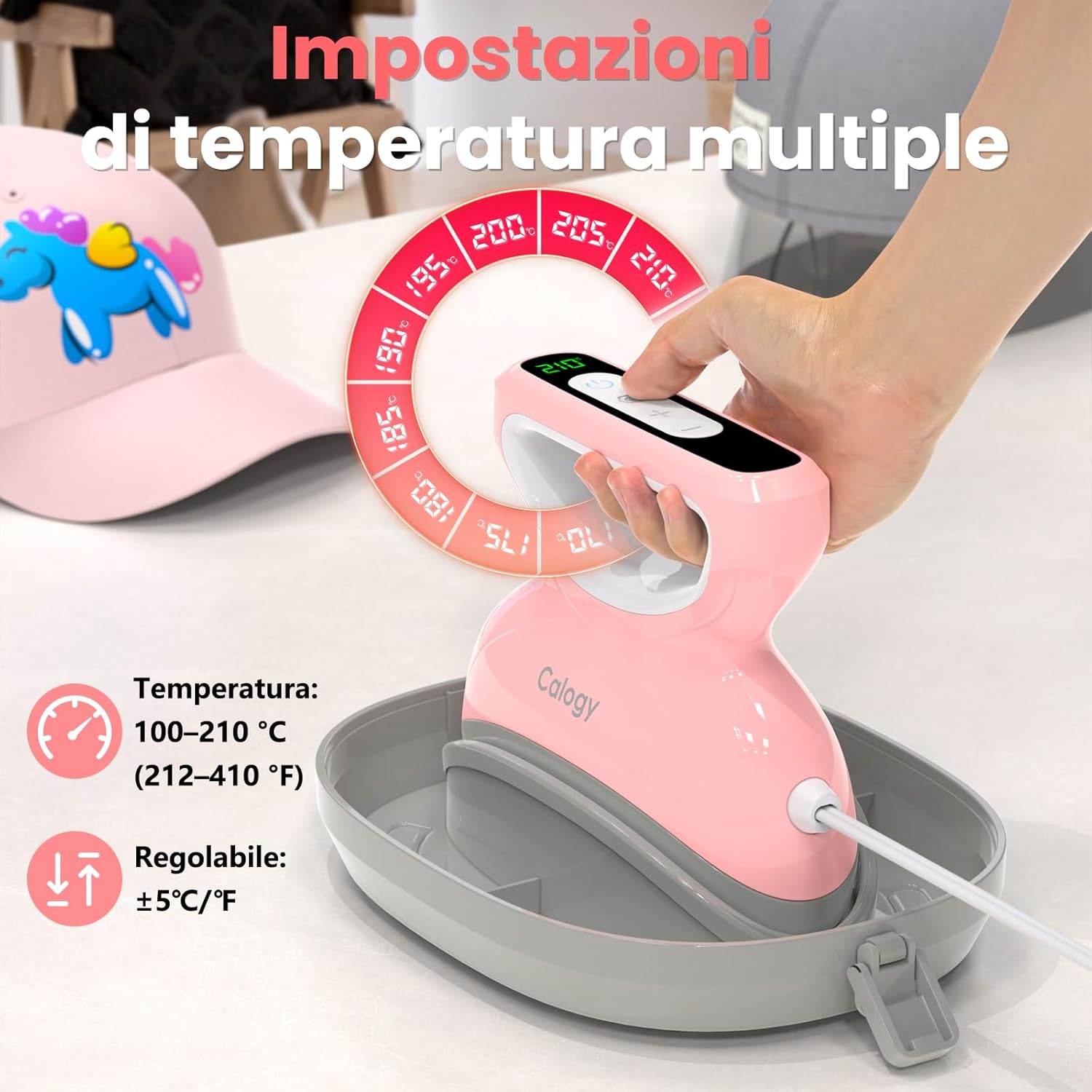 Calogy Mini Pressa a Caldo per Cappelli, Rosa - immagine 2